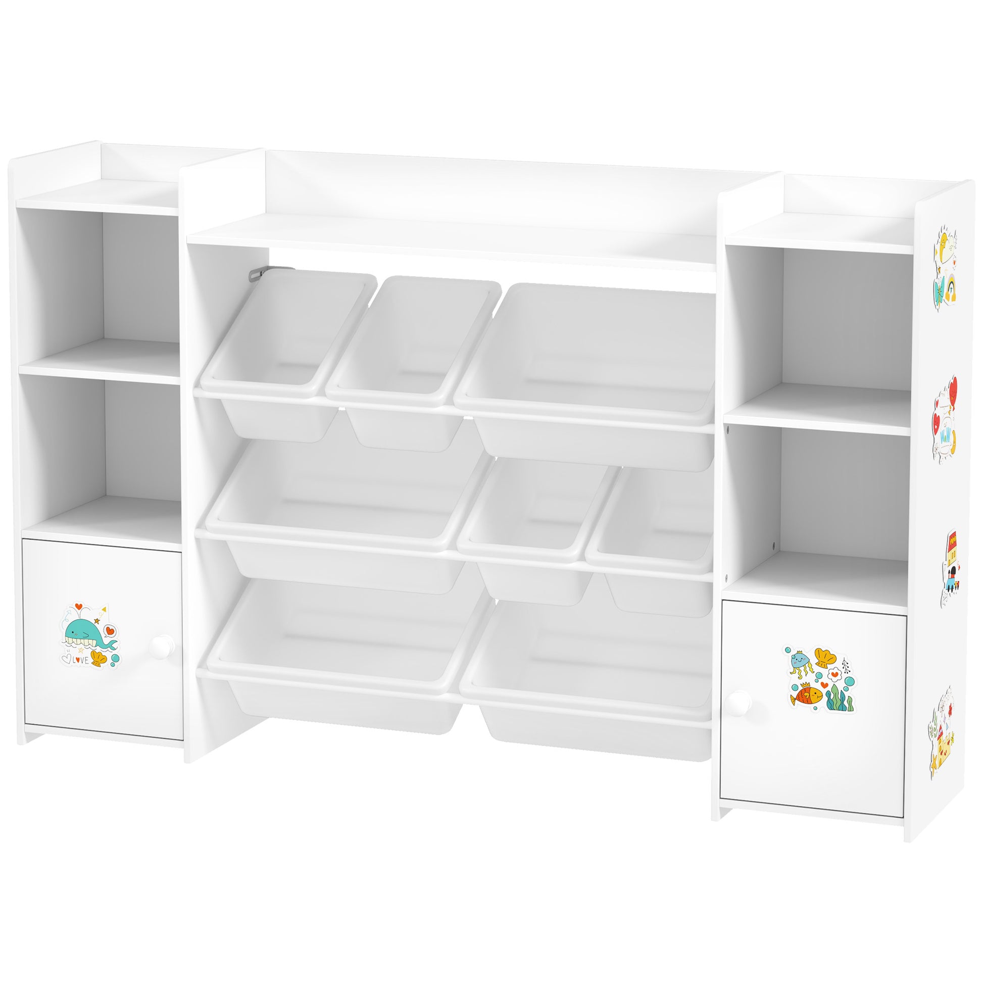 Qaba Kids Toy Organizers and Storage with 8 Removable Storage Bins and Bookshelf, White-Toys & Games > Toddler & Kids Furniture > Baby & Kids Storage-DECOROLALA