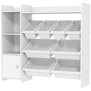 Qaba Kids Toy Organizers and Storage with 8 Removable Storage Bins and Bookshelf, White-Toys & Games > Toddler & Kids Furniture > Baby & Kids Storage-DECOROLALA