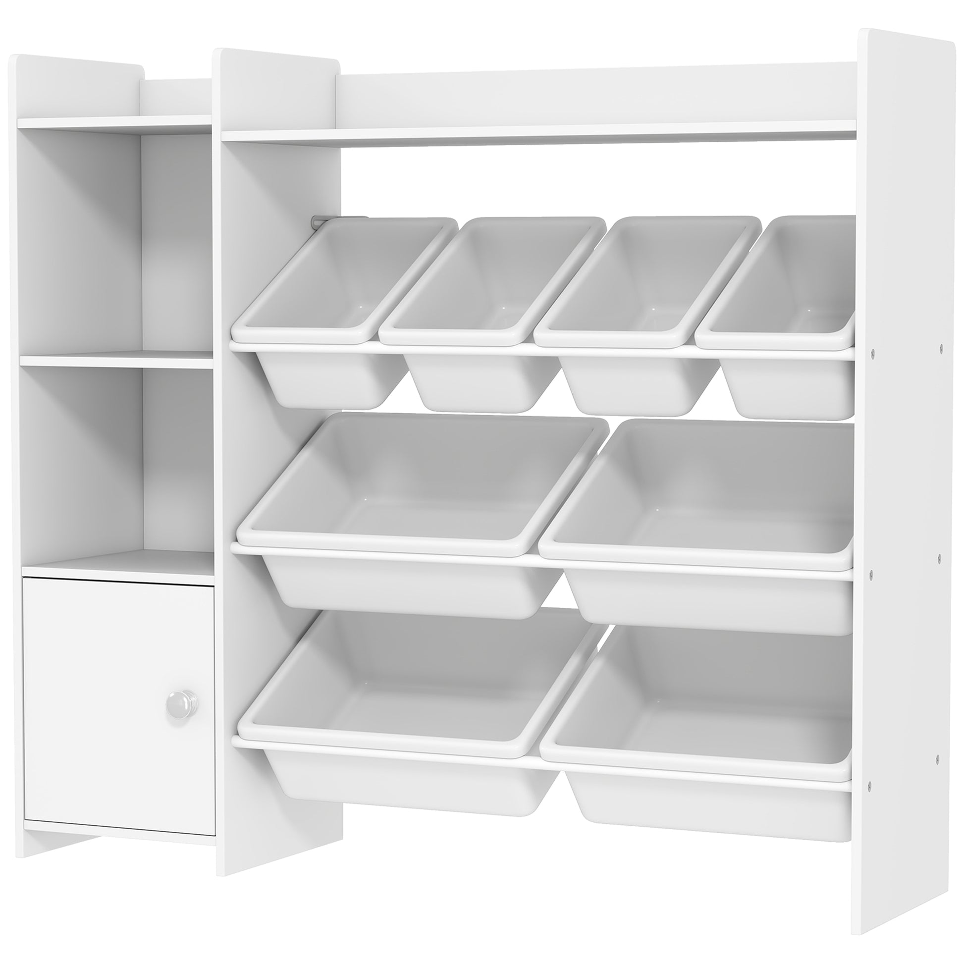 Qaba Kids Toy Organizers and Storage with 8 Removable Storage Bins and Bookshelf, White-Toys & Games > Toddler & Kids Furniture > Baby & Kids Storage-DECOROLALA