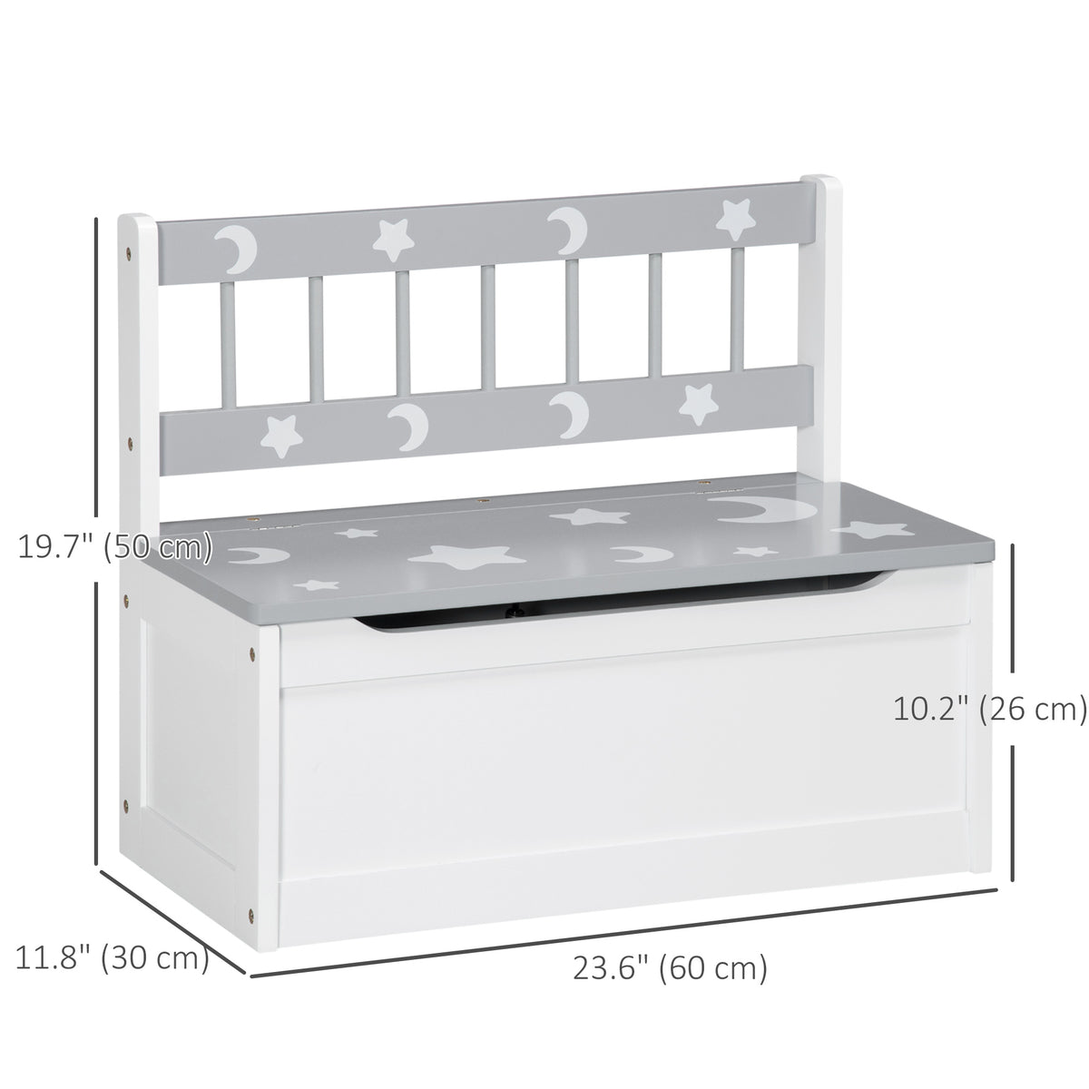 Qaba Kids Toy Storage Bench with Safety Hinge - Grey-Toys & Games > Toddler & Kids Furniture > Baby & Kids Storage-DECOROLALA