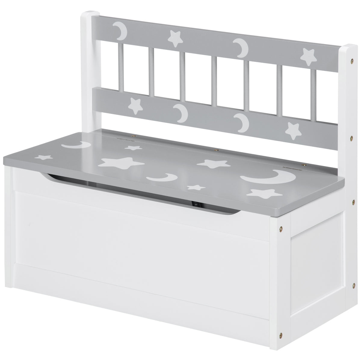 Qaba Kids Toy Storage Bench with Safety Hinge - Grey-Toys & Games > Toddler & Kids Furniture > Baby & Kids Storage-DECOROLALA