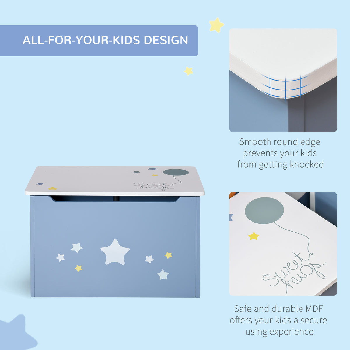 Qaba Kids Toy Storage Box Bench with Safety Gas Stay - Blue-Toys & Games > Toddler & Kids Furniture > Baby & Kids Storage-DECOROLALA