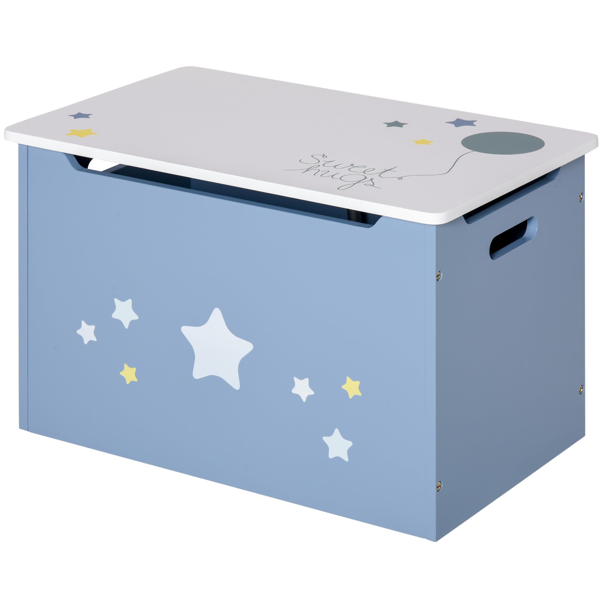 Qaba Kids Toy Storage Box Bench with Safety Gas Stay - Blue-Toys & Games > Toddler & Kids Furniture > Baby & Kids Storage-DECOROLALA