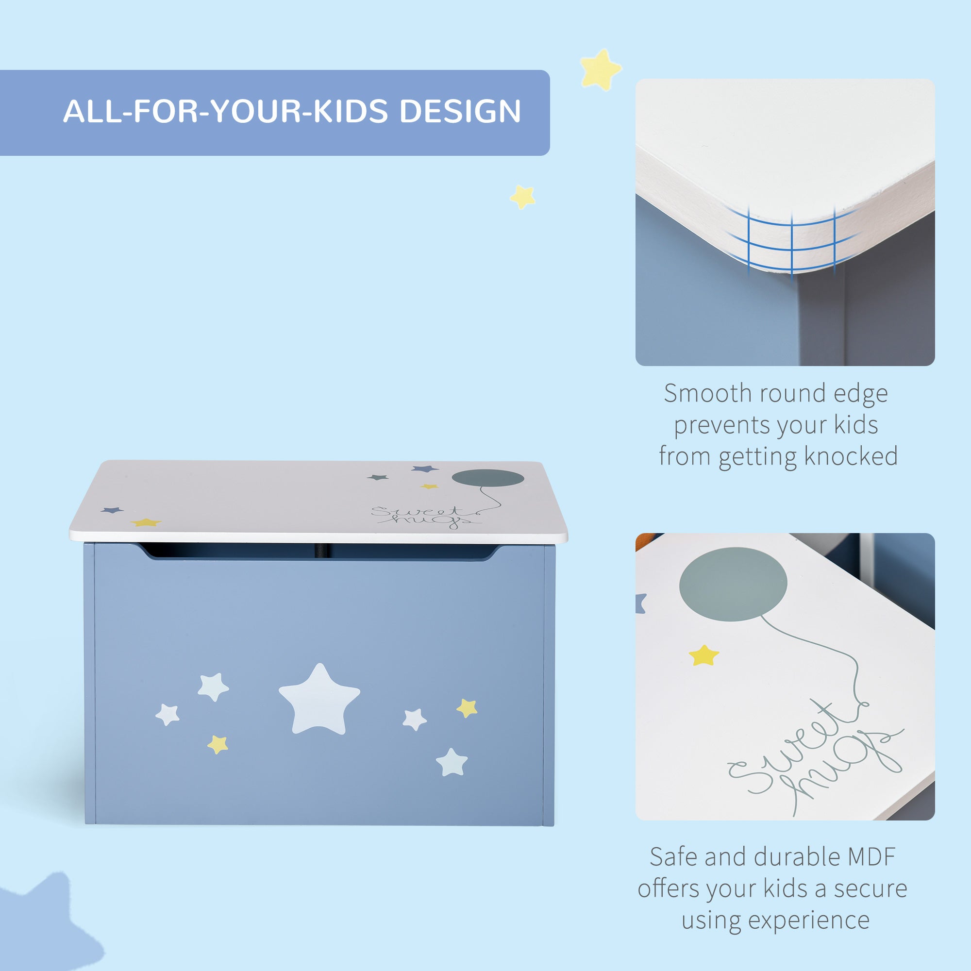 Qaba Kids Toy Storage Box, Organizer Chest with Gas Stay Bar Seating Bench, Blue-Toys & Games > Toddler & Kids Furniture > Baby & Kids Storage-DECOROLALA