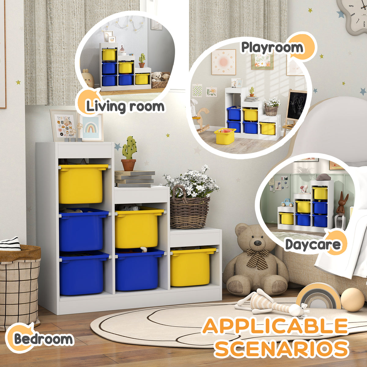 Qaba Kids Toy Storage Organizer - 3-Tier Bookshelf with 6 Bins-Toys & Games > Toddler & Kids Furniture > Baby & Kids Storage-DECOROLALA