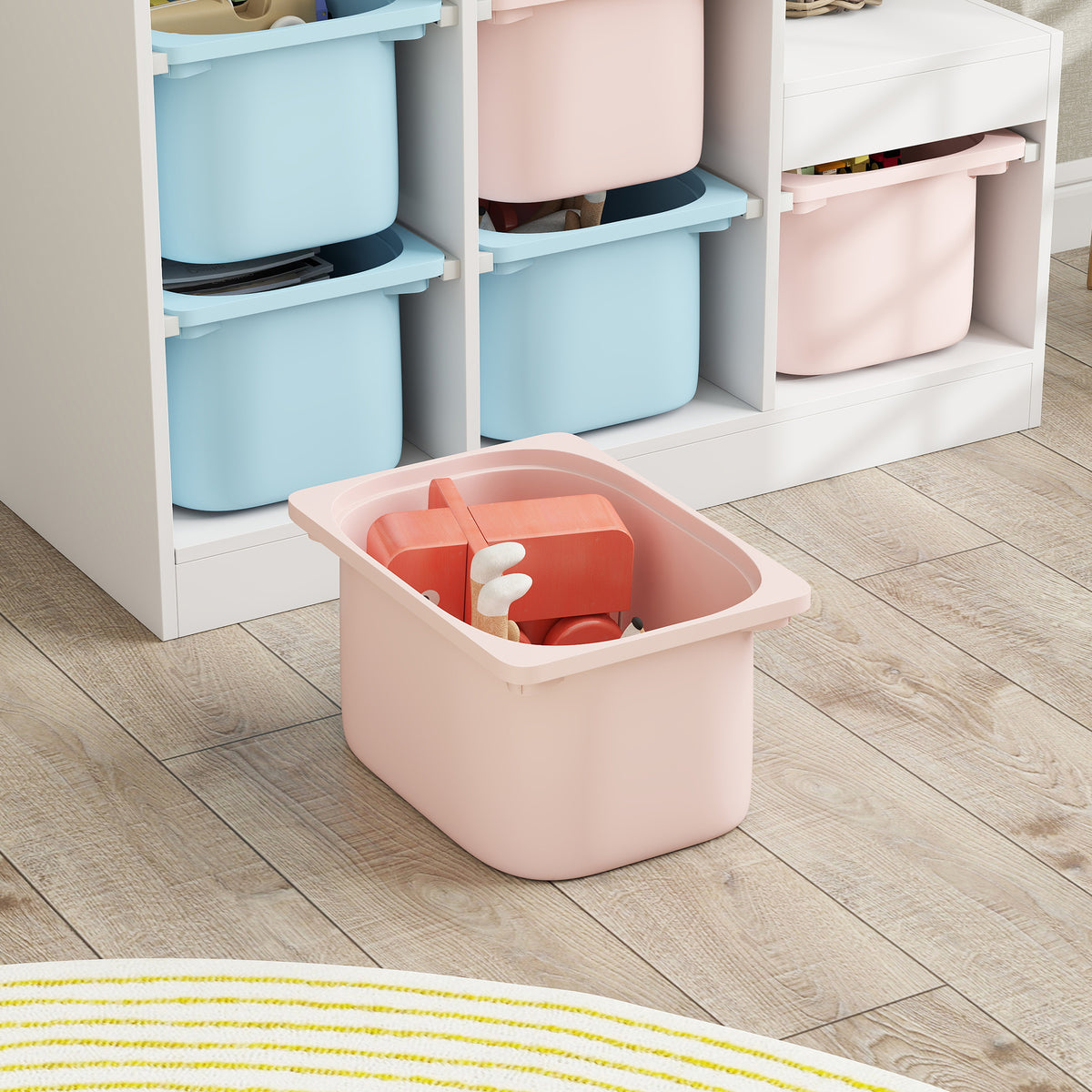 Qaba Kids Toy Storage Organizer - 6 Bins & Bookshelf, Blue/Pink-Toys & Games > Toddler & Kids Furniture > Baby & Kids Storage-DECOROLALA