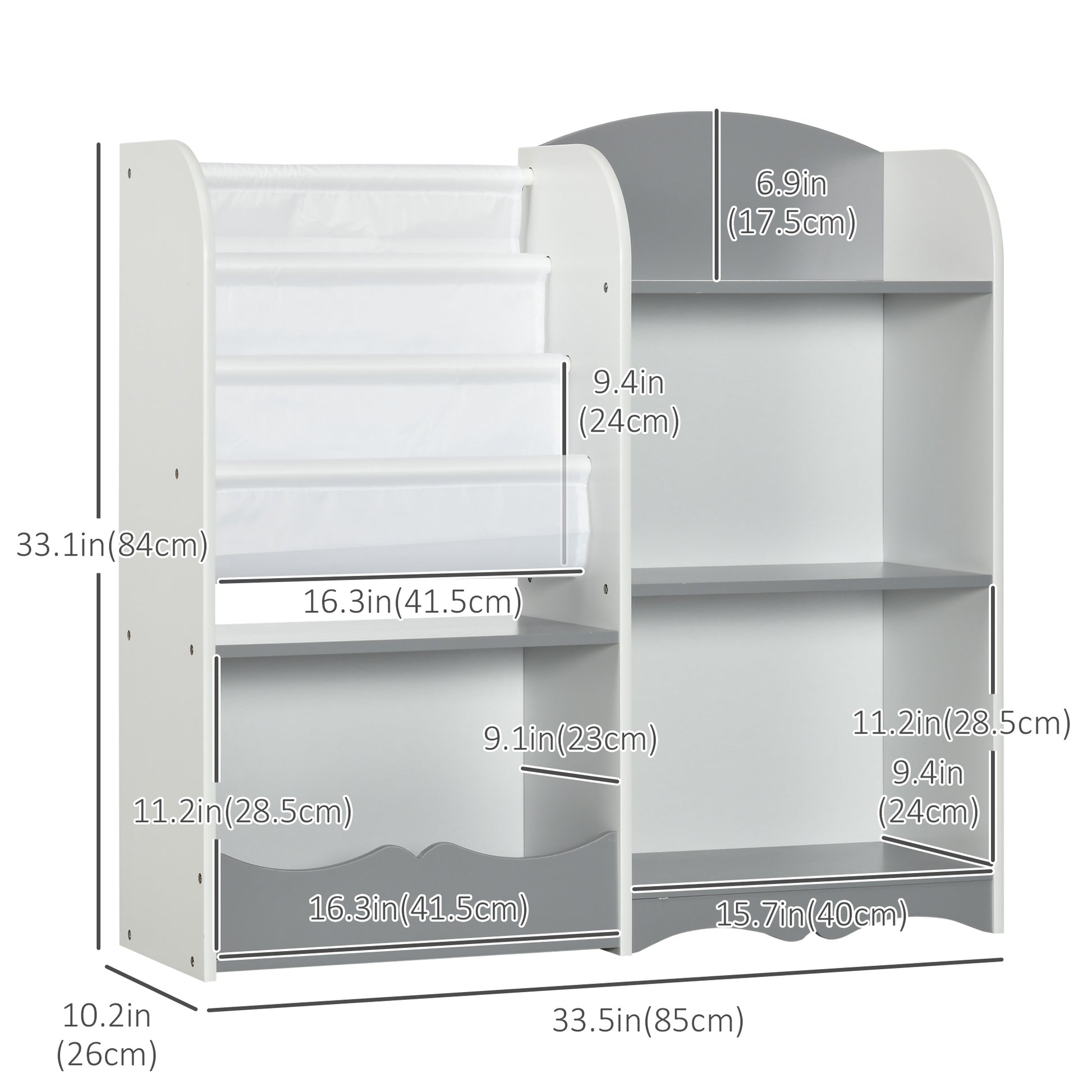 Qaba Kids Toy Storage Organizer Shelf, Children Bookshelf for Bedroom, Playroom, Nursery, Grey-Toys & Games > Toddler & Kids Furniture > Baby & Kids Storage-DECOROLALA