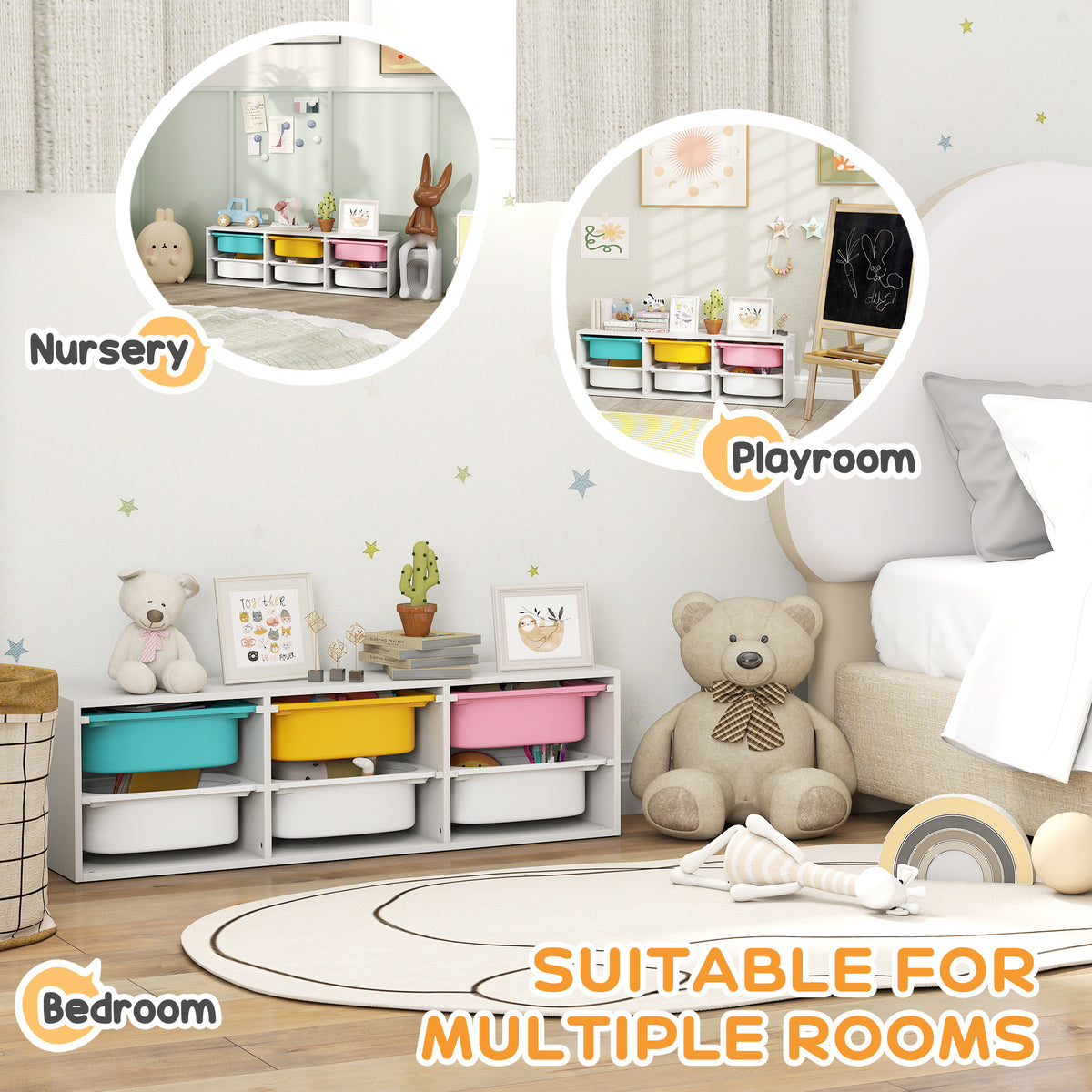 Qaba Kids Toy Storage Organizer with 6 Plastic Bins - White-Toys & Games > Toddler & Kids Furniture > Baby & Kids Storage-DECOROLALA