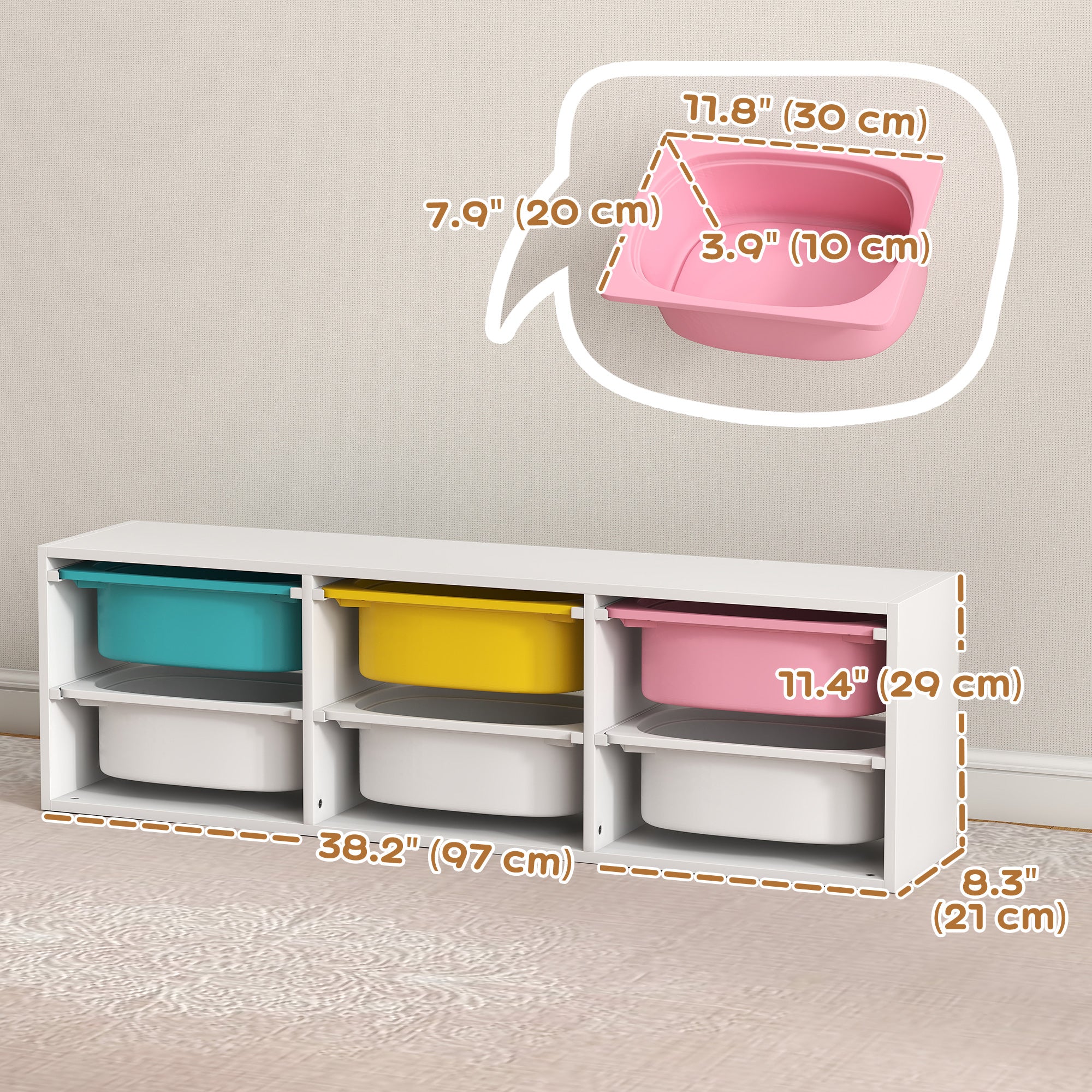 Qaba Kids Toy Storage Organizer with 6 Removable Plastic Bins for Toddlers, Toy Box for Bedroom, Nursery, Playroom-Toys & Games > Toddler & Kids Furniture > Baby & Kids Storage-DECOROLALA