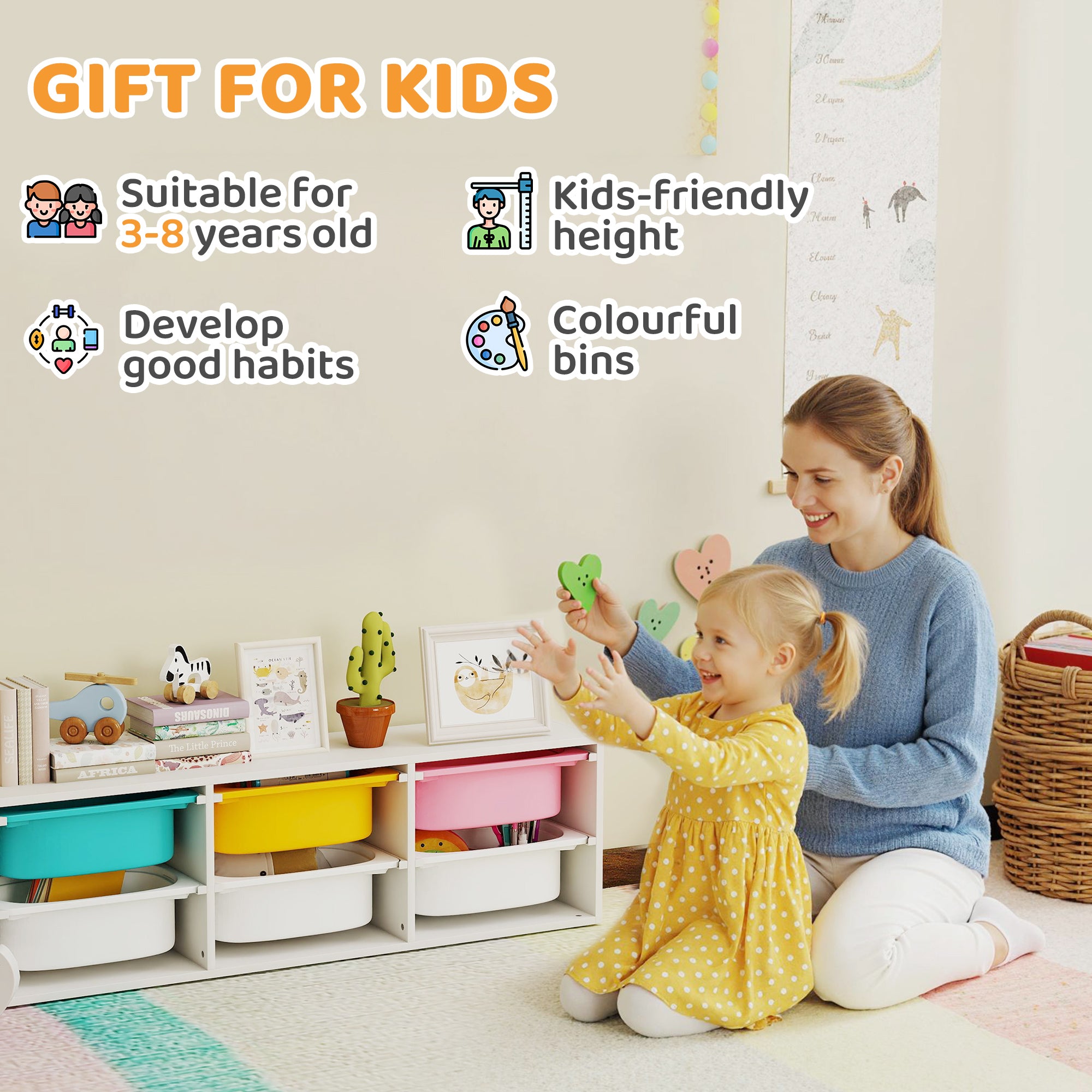Qaba Kids Toy Storage Organizer with 6 Removable Plastic Bins for Toddlers, Toy Box for Bedroom, Nursery, Playroom-Toys & Games > Toddler & Kids Furniture > Baby & Kids Storage-DECOROLALA
