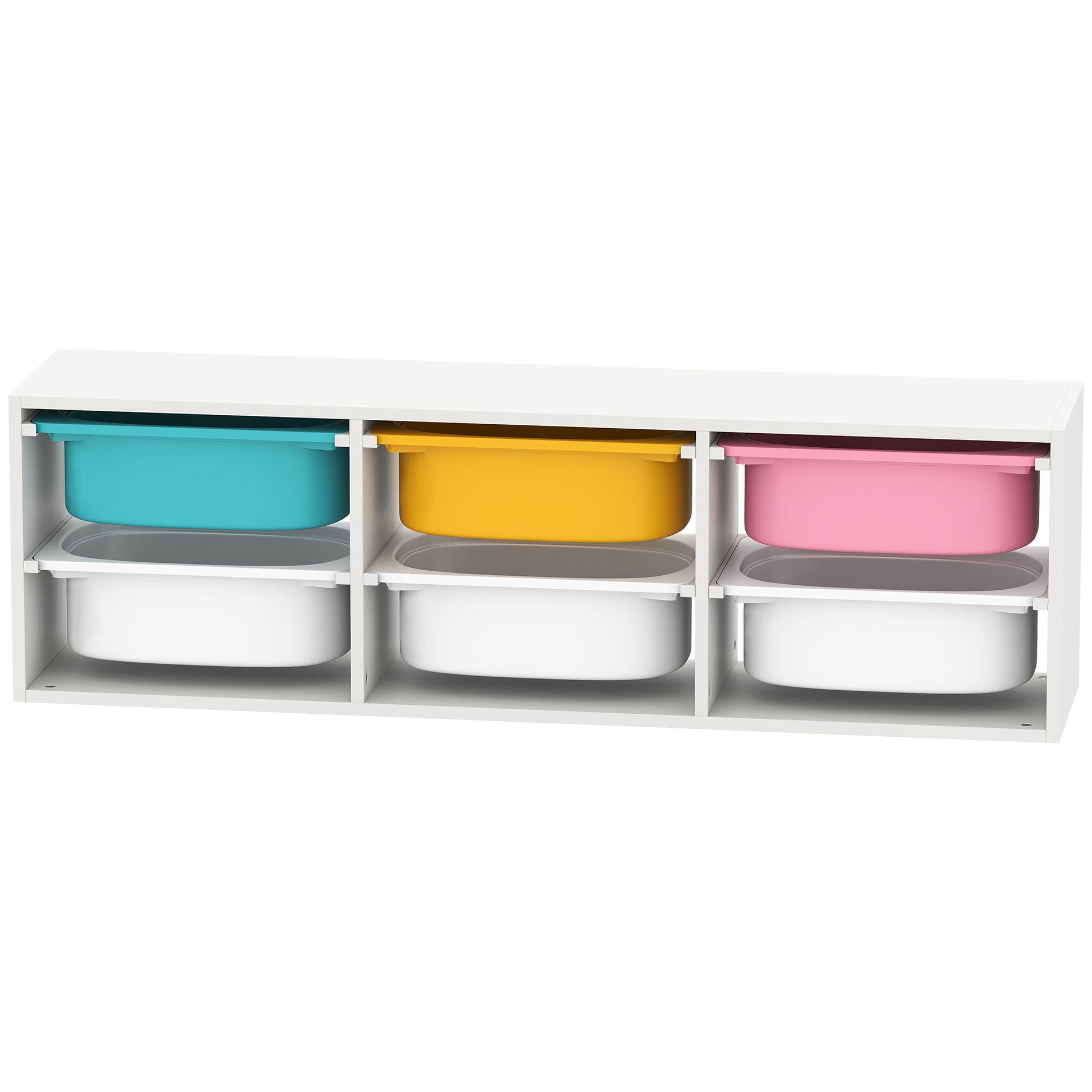 Qaba Kids Toy Storage Organizer with 6 Removable Plastic Bins for Toddlers, Toy Box for Bedroom, Nursery, Playroom-Toys & Games > Toddler & Kids Furniture > Baby & Kids Storage-DECOROLALA