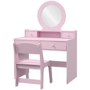 Qaba Kids Vanity Set, Children Makeup Table with Mirror, Stool and Storage Drawers, for Ages 3-8, Pink-Toys & Games > Toddler & Kids Furniture > Kids Bedroom Furniture-DECOROLALA