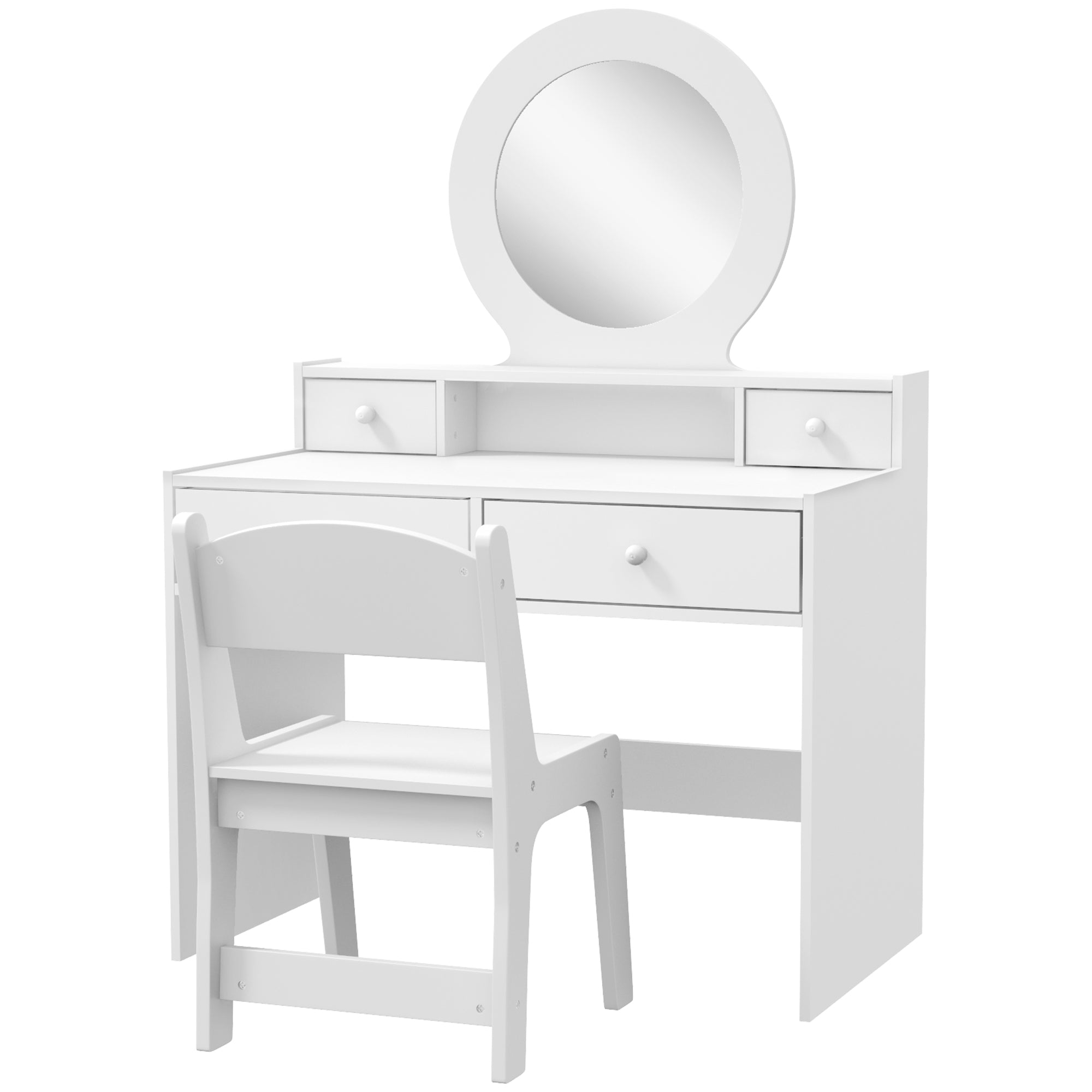 Qaba Kids Vanity Set, Children Makeup Table with Mirror, Stool and Storage Drawers, for Ages 3-8, White-Toys & Games > Toddler & Kids Furniture > Kids Bedroom Furniture-DECOROLALA
