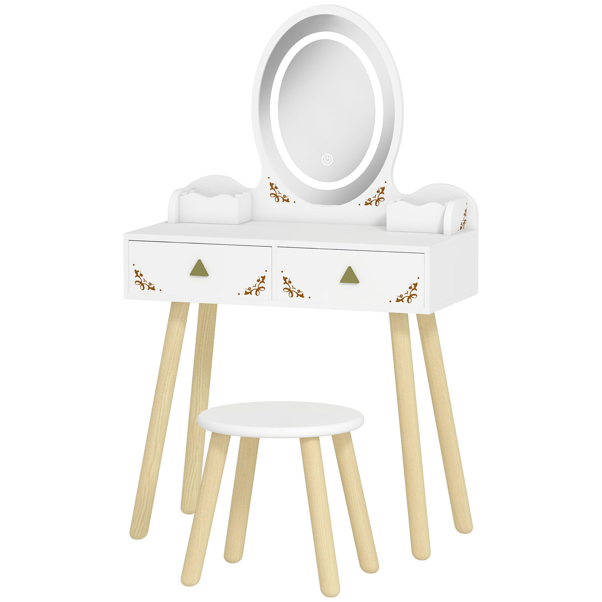 Qaba Kids Vanity Set with LED Mirror and Stool - White-Toys & Games > Toddler & Kids Furniture > Kids Bedroom Furniture-DECOROLALA