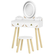 Qaba Kids Vanity Set with Mirror, Stool, 3-Colour LED Lights, Girls Dressing Table Pretend Play for Kids Room, Pink-Toys & Games > Toddler & Kids Furniture > Kids Bedroom Furniture-DECOROLALA