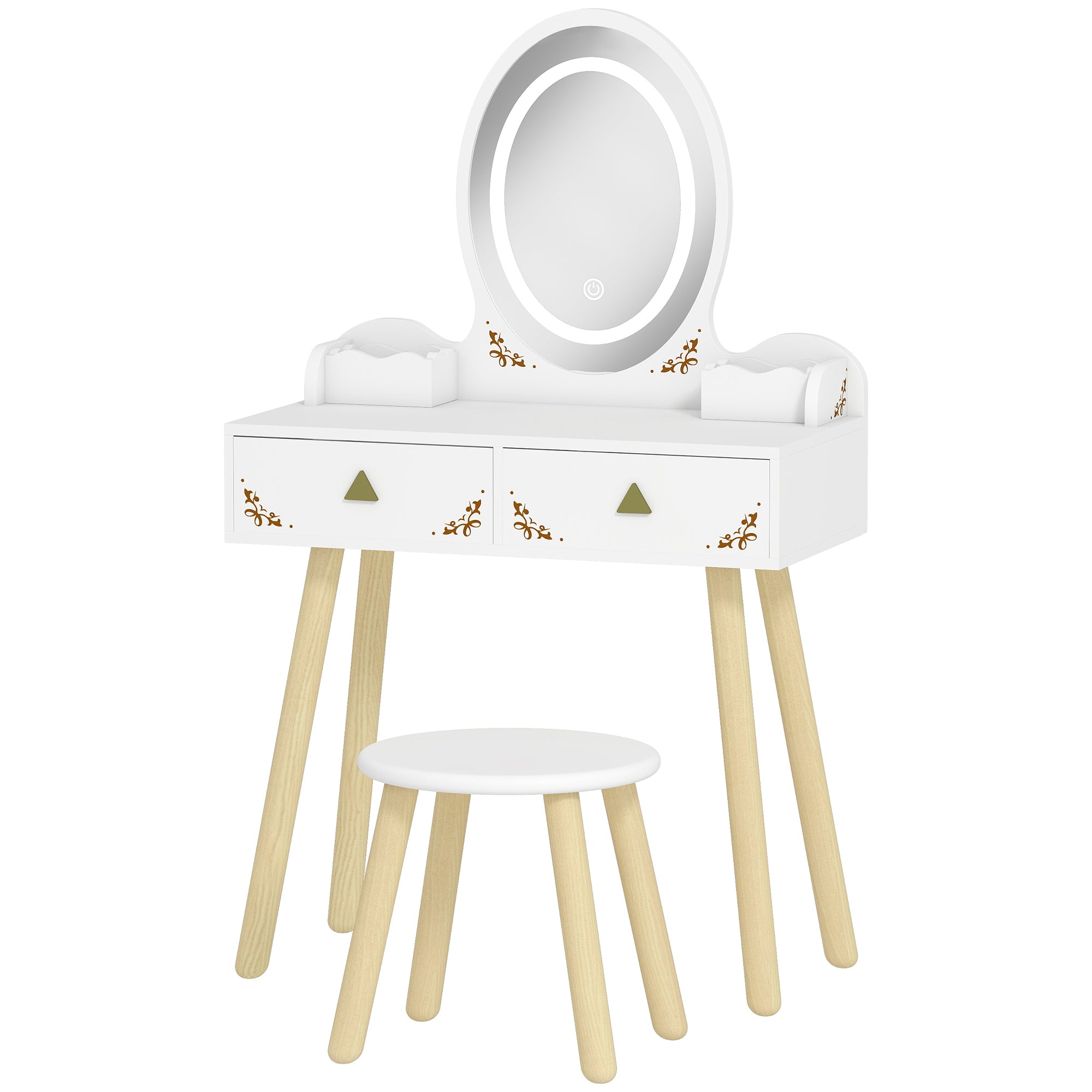 Qaba Kids Vanity Set with Mirror, Stool, 3-Colour LED Lights, Girls Dressing Table Pretend Play for Kids Room, Pink-Toys & Games > Toddler & Kids Furniture > Kids Bedroom Furniture-DECOROLALA