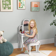 Qaba Kids Vanity Table and Chair Set with Mirror - White-Toys & Games > Toddler & Kids Furniture > Kids Bedroom Furniture-DECOROLALA