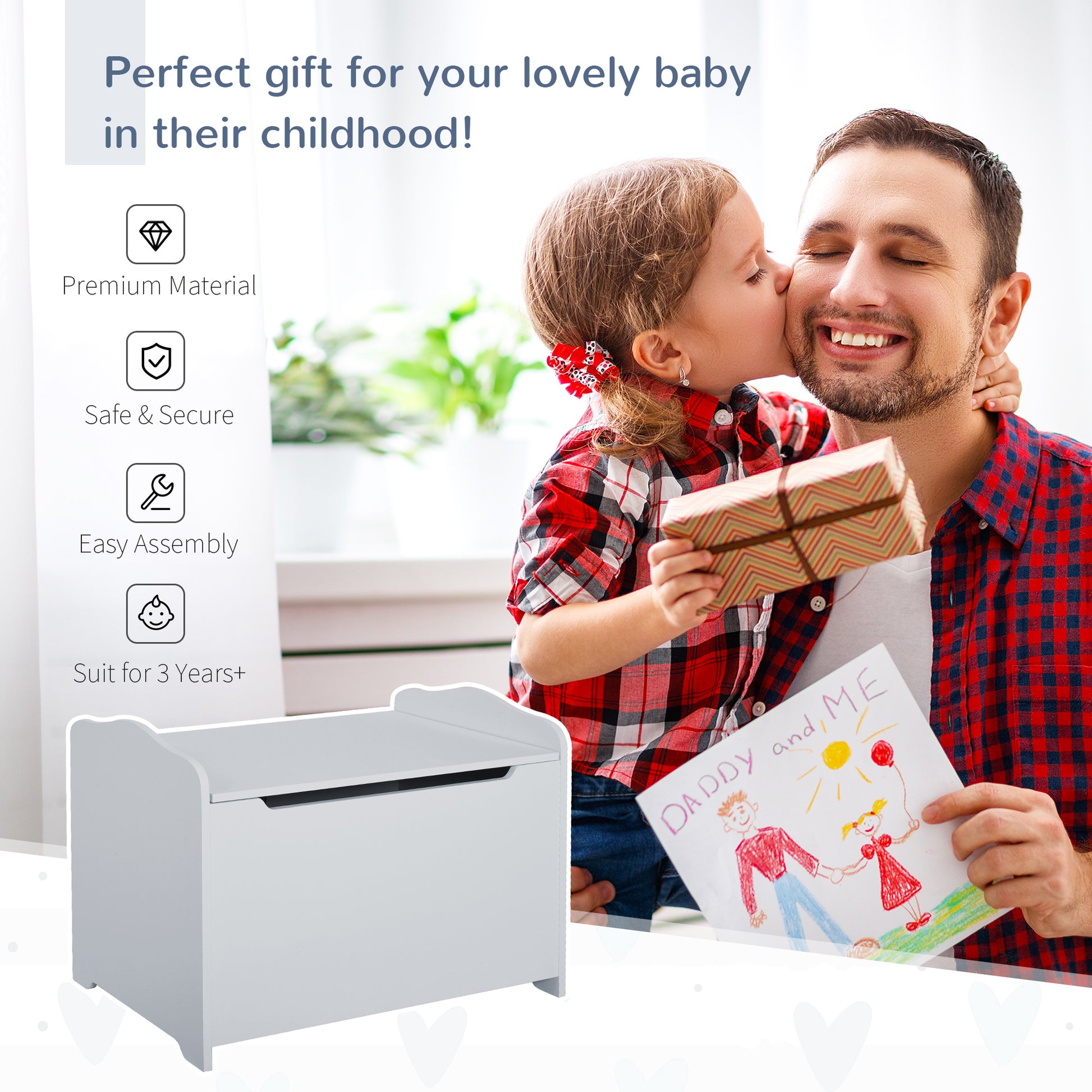 Qaba Kids Wooden Toy Storage Box Organizer Chest with Magnetic Hinge, Large Chest Space, & Groove Handle, Grey-Toys & Games > Toddler & Kids Furniture > Baby & Kids Storage-DECOROLALA