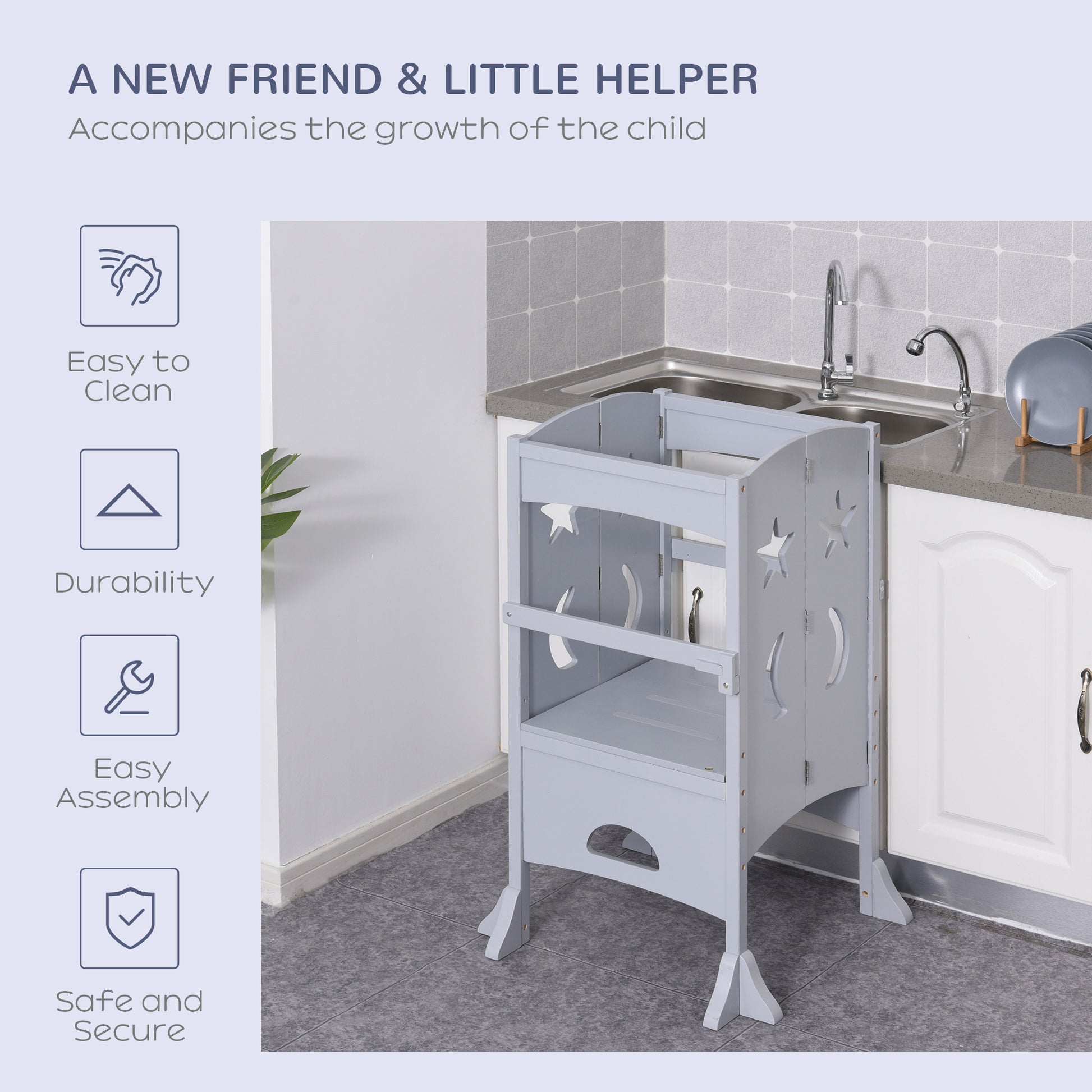 Qaba Step Stool with Safety Rail and Support Handles Kitchen Counter Step-up Helper-Toys & Games > Toddler & Kids Furniture > Toddler & Kids Step Stools-DECOROLALA