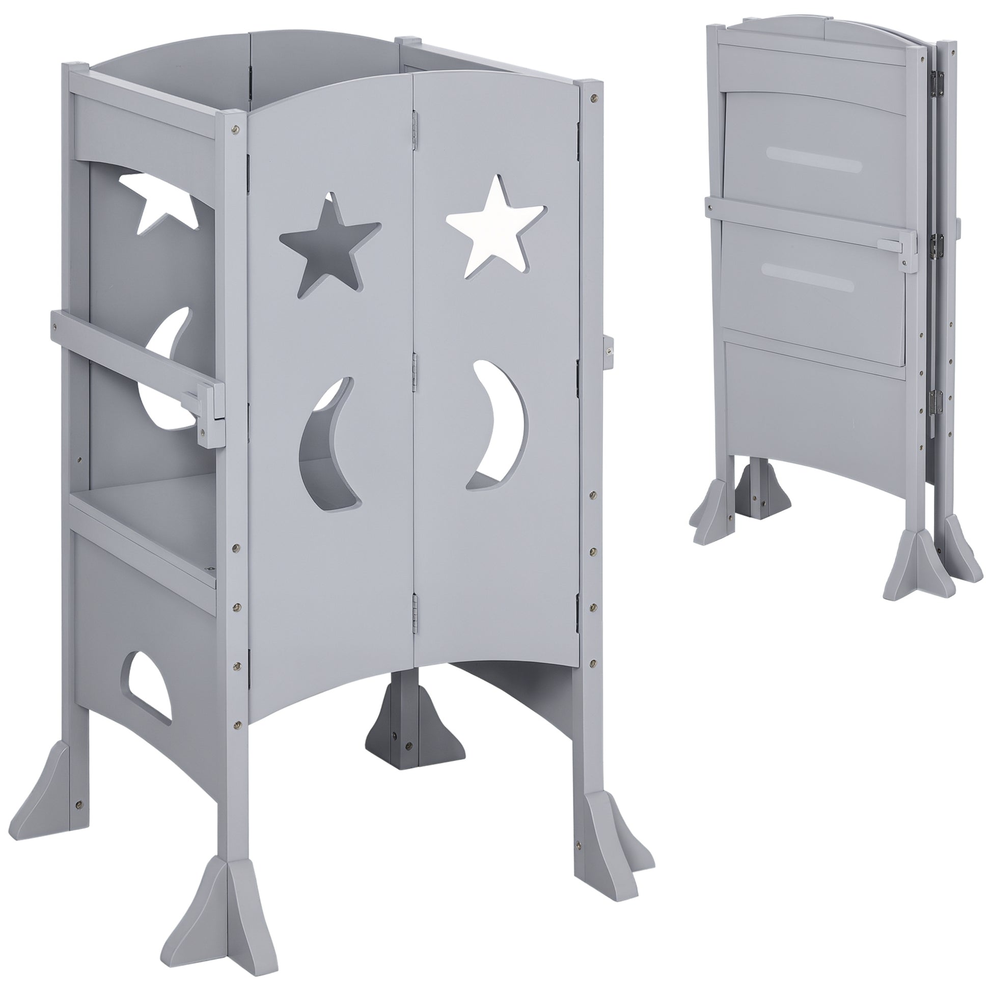 Qaba Step Stool with Safety Rail and Support Handles Kitchen Counter Step-up Helper-Toys & Games > Toddler & Kids Furniture > Toddler & Kids Step Stools-DECOROLALA