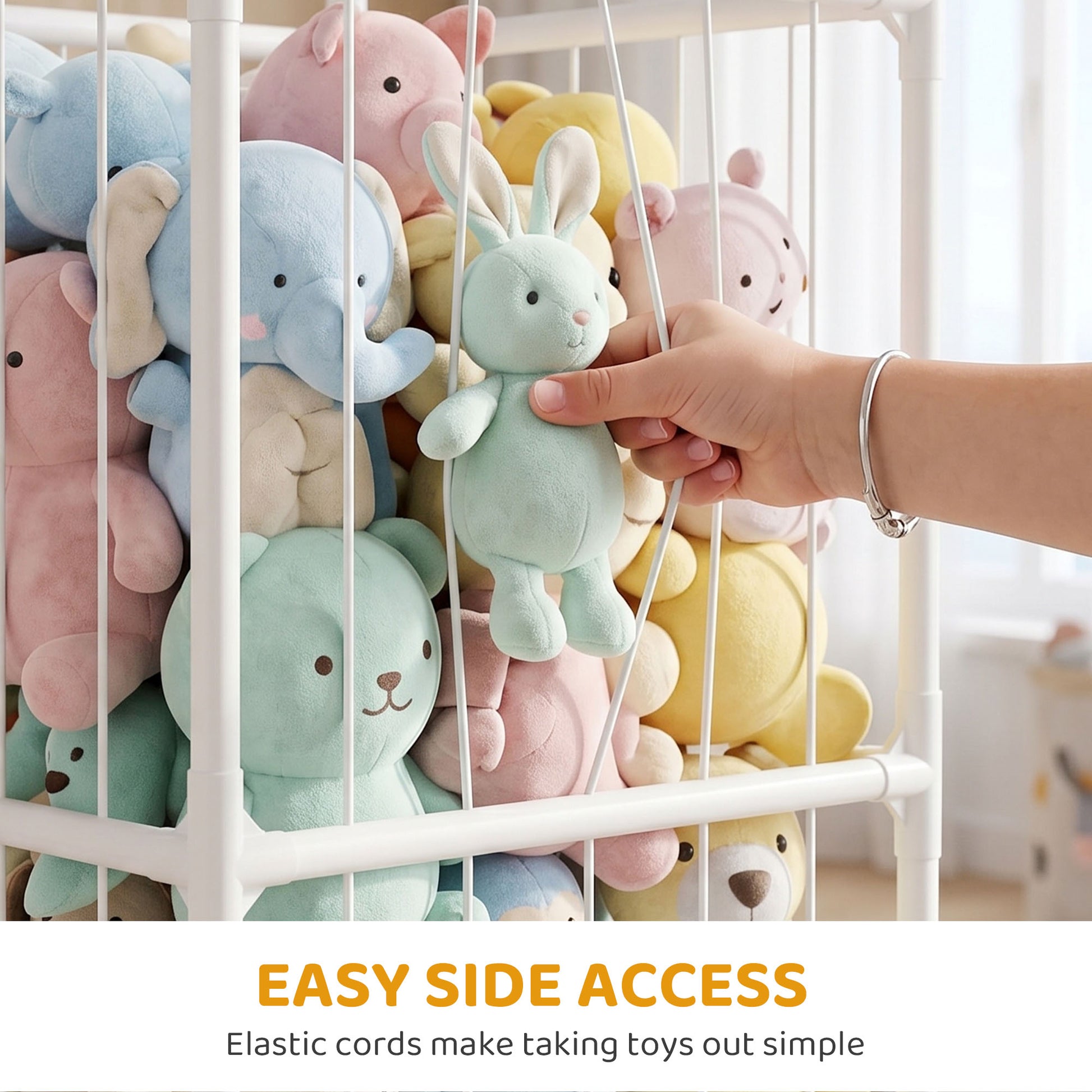 Qaba Stuffed Animal Storage Organizer, Teddy Toy Storage Organizer with Waterproof Bottom for Playroom, Nursery, 47x47x132cm-Toys & Games > Toddler & Kids Furniture > Baby & Kids Storage-DECOROLALA
