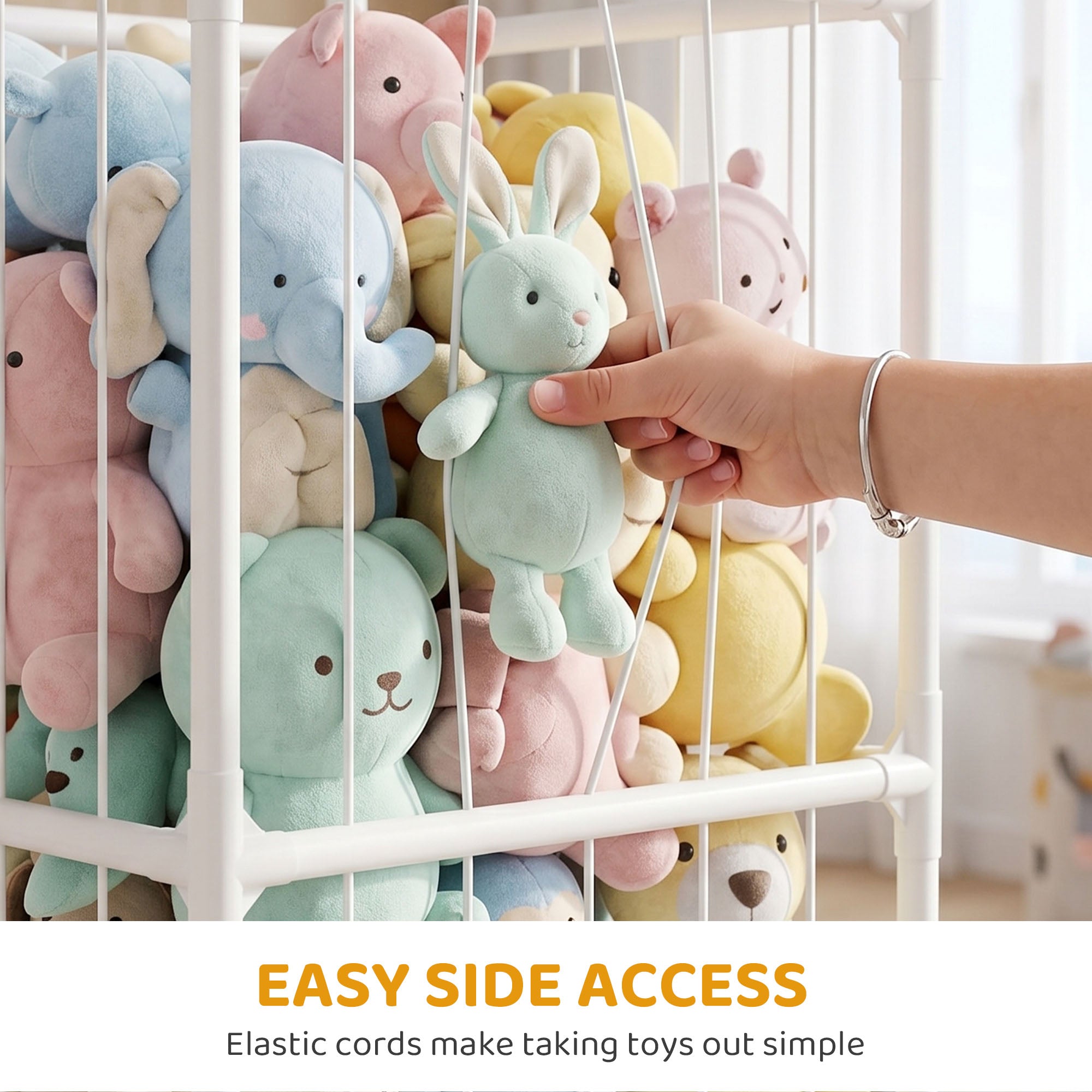 Qaba Stuffed Animal Storage Organizer, Teddy Toy Storage Organizer with Waterproof Bottom for Playroom, Nursery, 47x47x132cm-Toys & Games > Toddler & Kids Furniture > Baby & Kids Storage-DECOROLALA