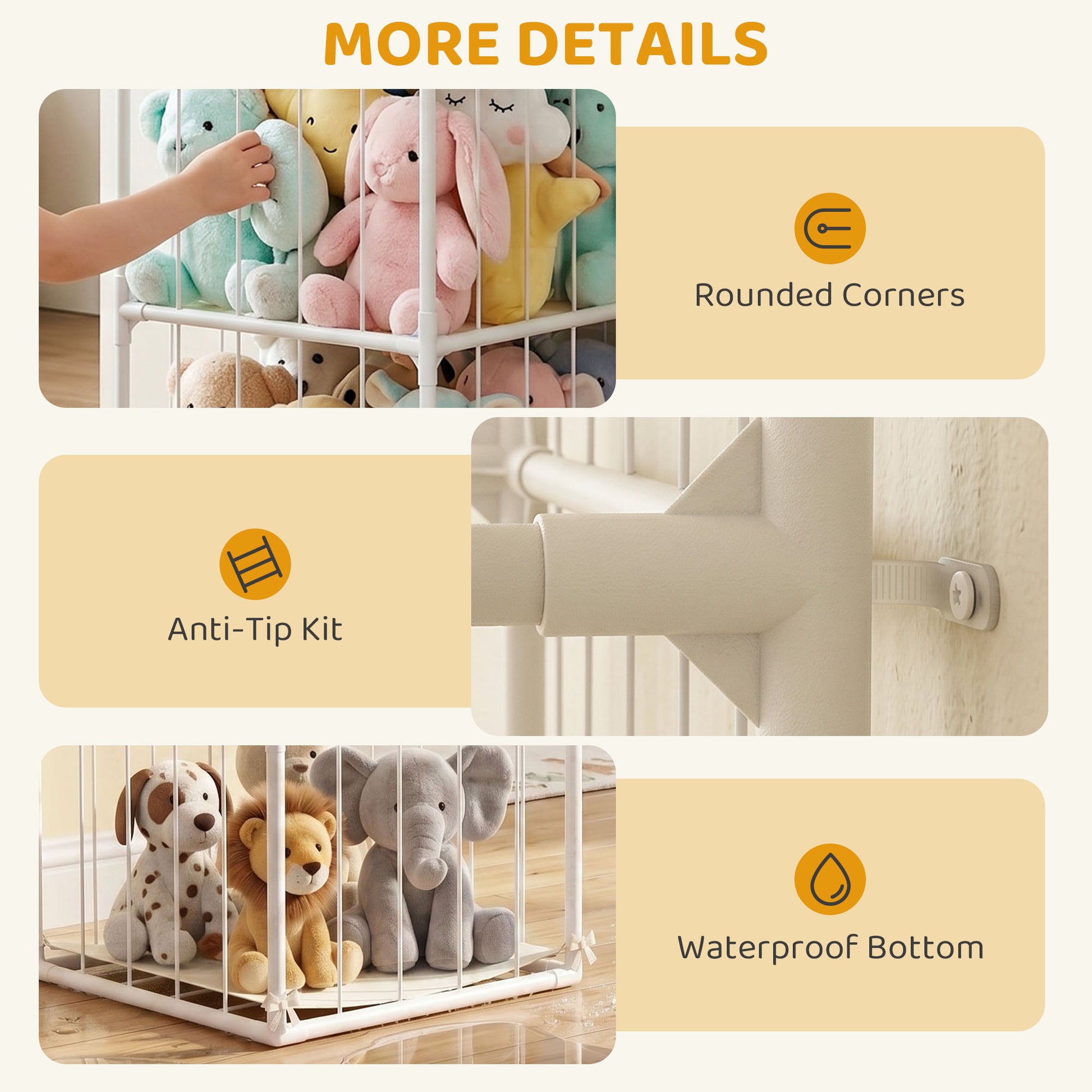 Qaba Stuffed Animal Storage Organizer, Teddy Toy Storage Organizer with Waterproof Bottom for Playroom, Nursery, 47x47x132cm-Toys & Games > Toddler & Kids Furniture > Baby & Kids Storage-DECOROLALA