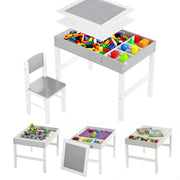 Qaba Table with Storage for Kids, Multi-Usage Kids Table and Chair Set with Building Blocks Desktop, Grey-Toys & Games > Toddler & Kids Furniture > Kids Table Sets-DECOROLALA
