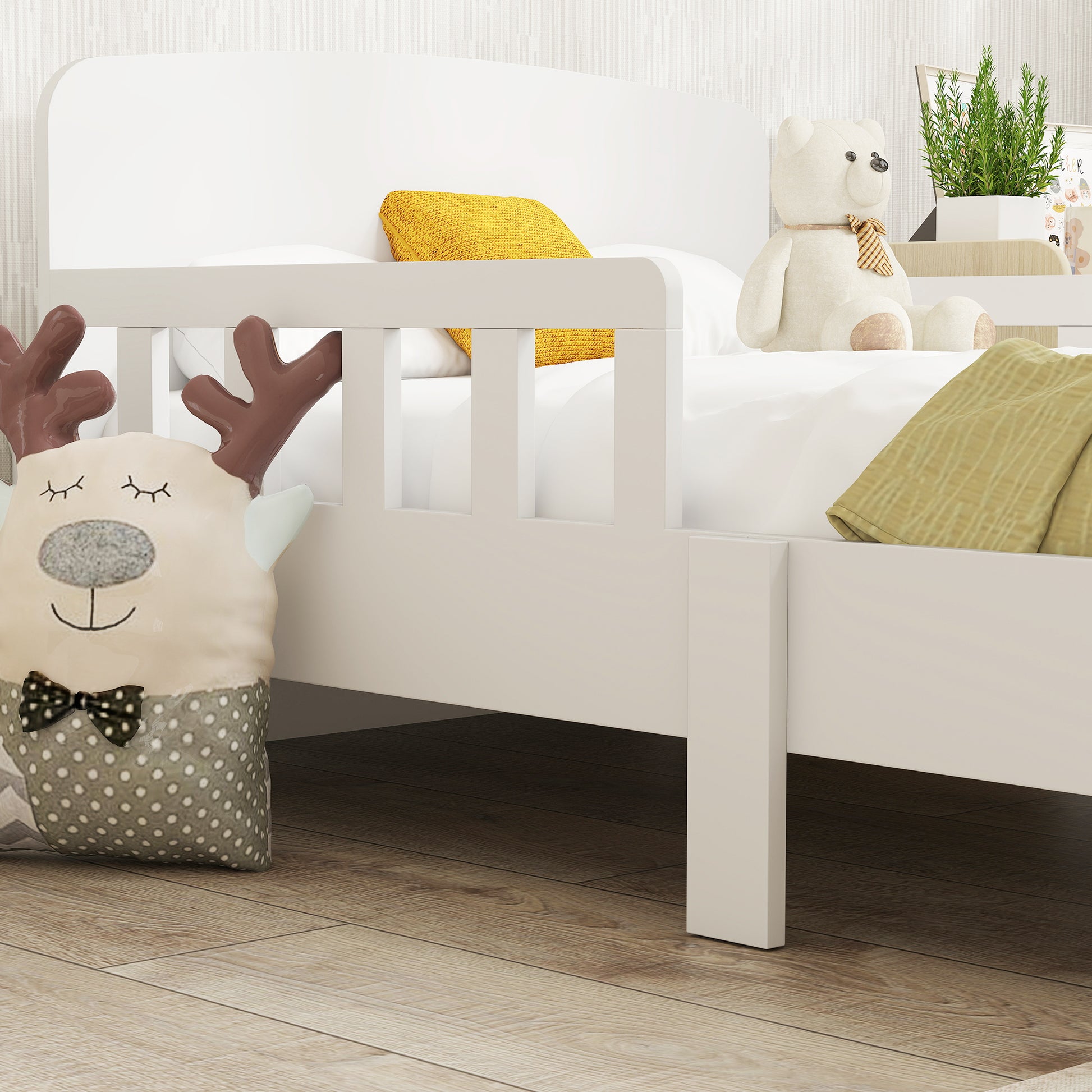 Qaba Toddler Bed Frame with Safety Side Rails for Girls and Boys, Bedroom Furniture, White-Toys & Games > Toddler & Kids Furniture > Kids Bedroom Furniture-DECOROLALA