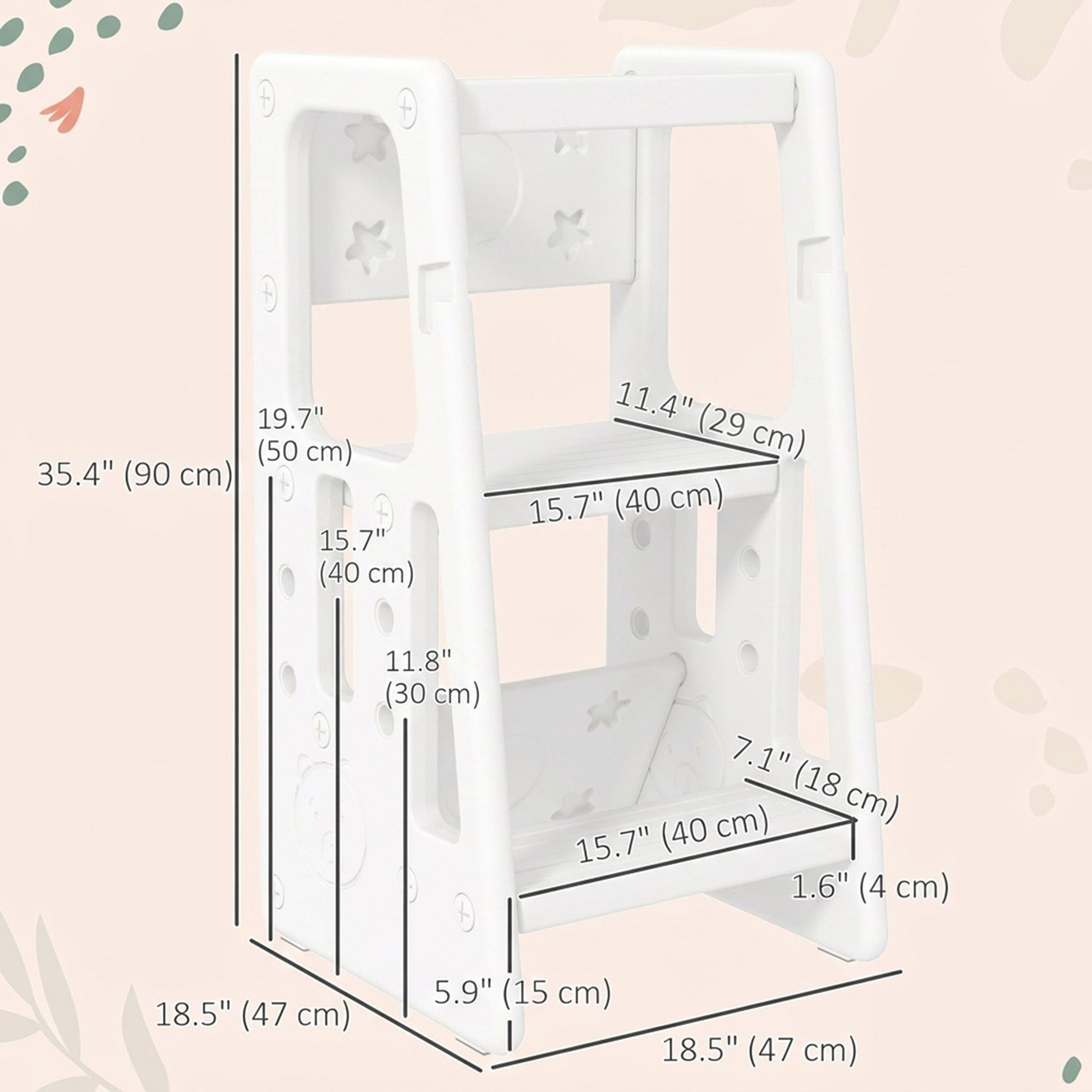 Qaba Toddler Kitchen Helper 2 Step Stool with Adjustable Height Platform and Safety Rail, White-Toys & Games > Toddler & Kids Furniture > Toddler & Kids Step Stools-DECOROLALA