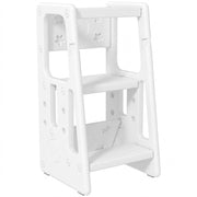 Qaba Toddler Kitchen Helper 2 Step Stool with Adjustable Height Platform and Safety Rail, White-Toys & Games > Toddler & Kids Furniture > Toddler & Kids Step Stools-DECOROLALA