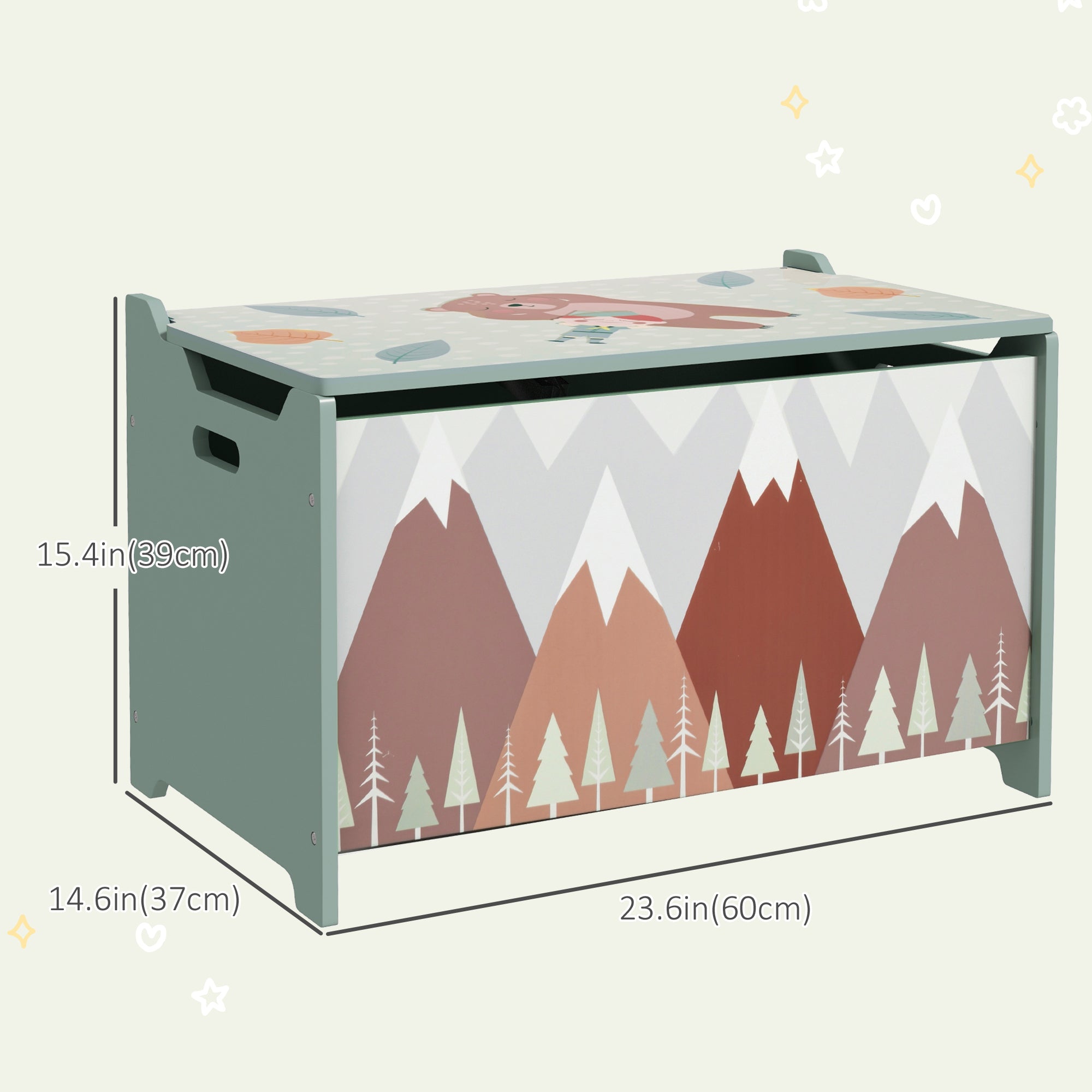 Qaba Toy Box, Kids Storage Chest with Lid, Safety Hinges and Groove Handles, Toy Storage Organizer with Mountain Pattern for Boys, Girls, Green-Toys & Games > Toddler & Kids Furniture > Baby & Kids Storage-DECOROLALA