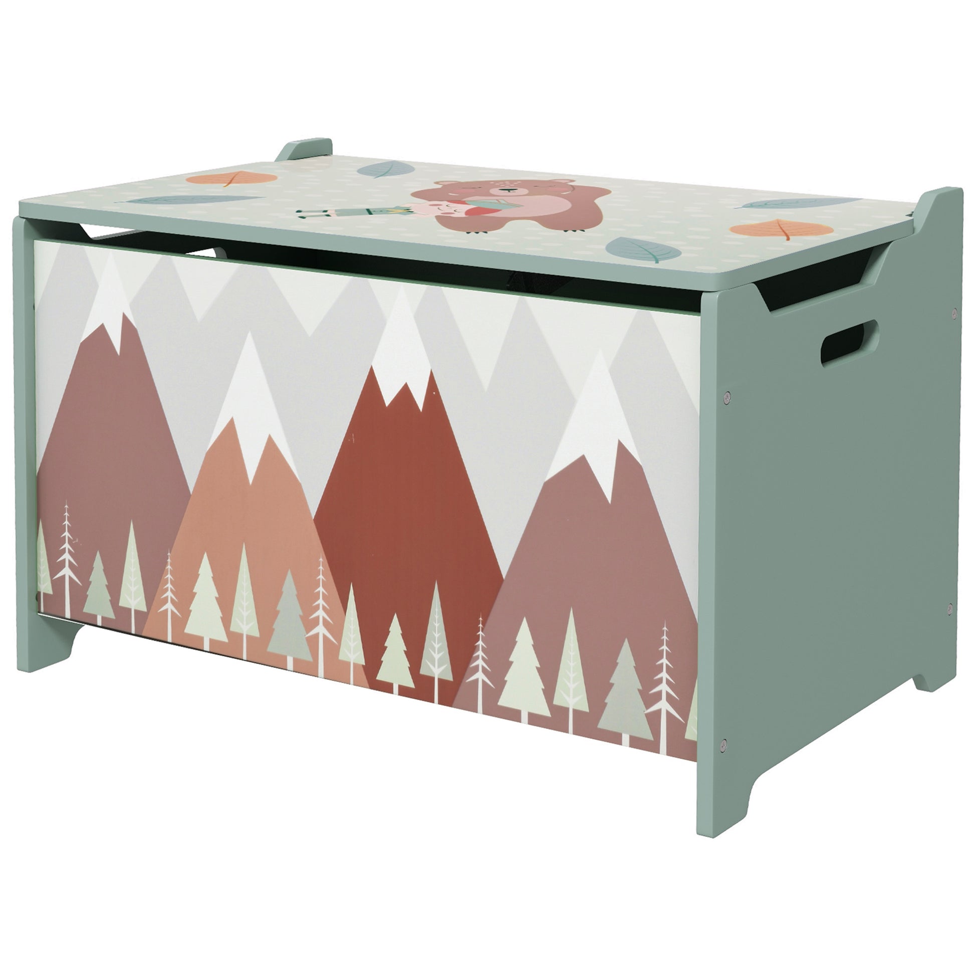 Qaba Toy Box, Kids Storage Chest with Lid, Safety Hinges and Groove Handles, Toy Storage Organizer with Mountain Pattern for Boys, Girls, Green-Toys & Games > Toddler & Kids Furniture > Baby & Kids Storage-DECOROLALA
