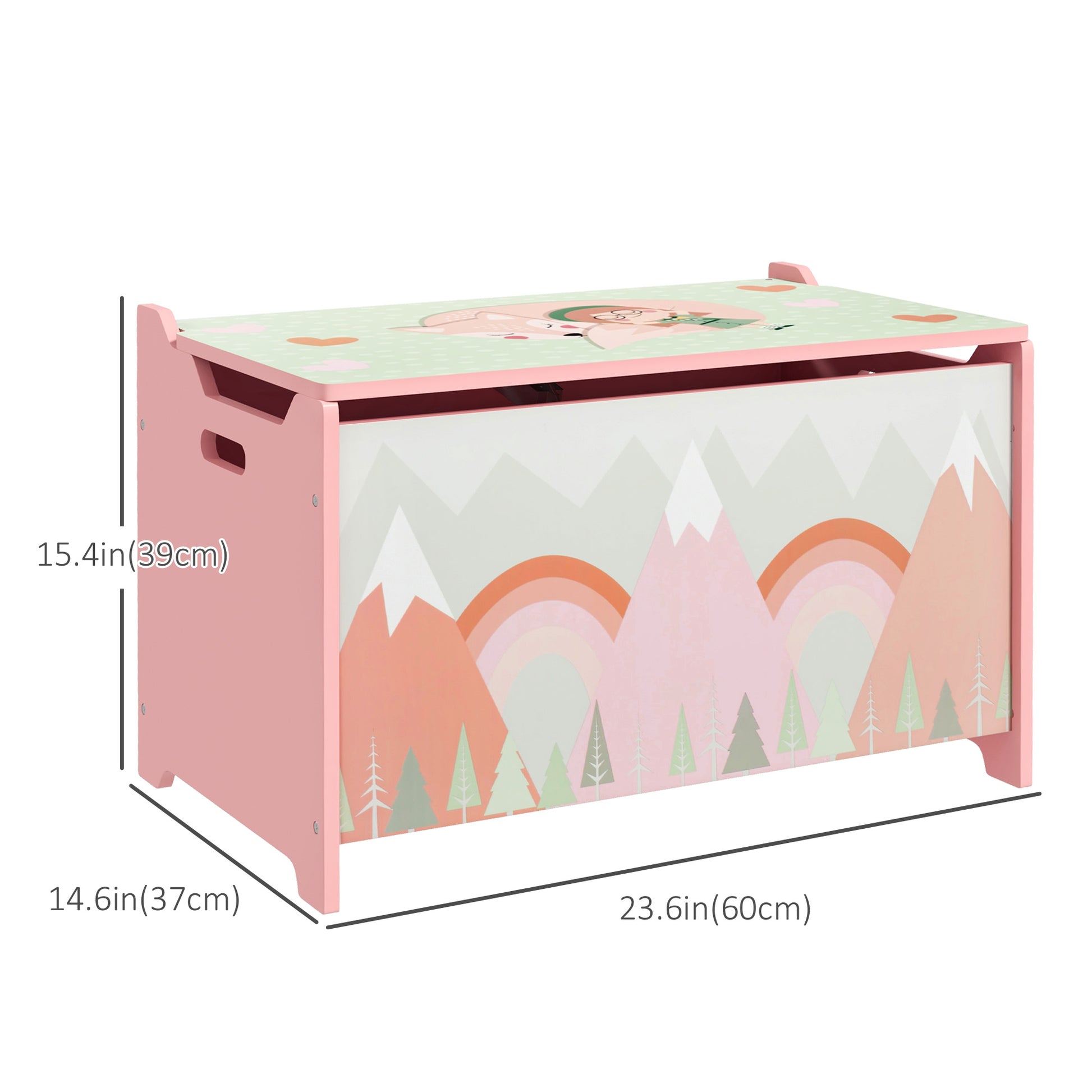 Qaba Toy Box, Kids Storage Chest with Lid, Safety Hinges and Groove Handles, Toy Storage Organizer with Rainbow Pattern for Boys, Girls, Pink-Toys & Games > Toddler & Kids Furniture > Baby & Kids Storage-DECOROLALA