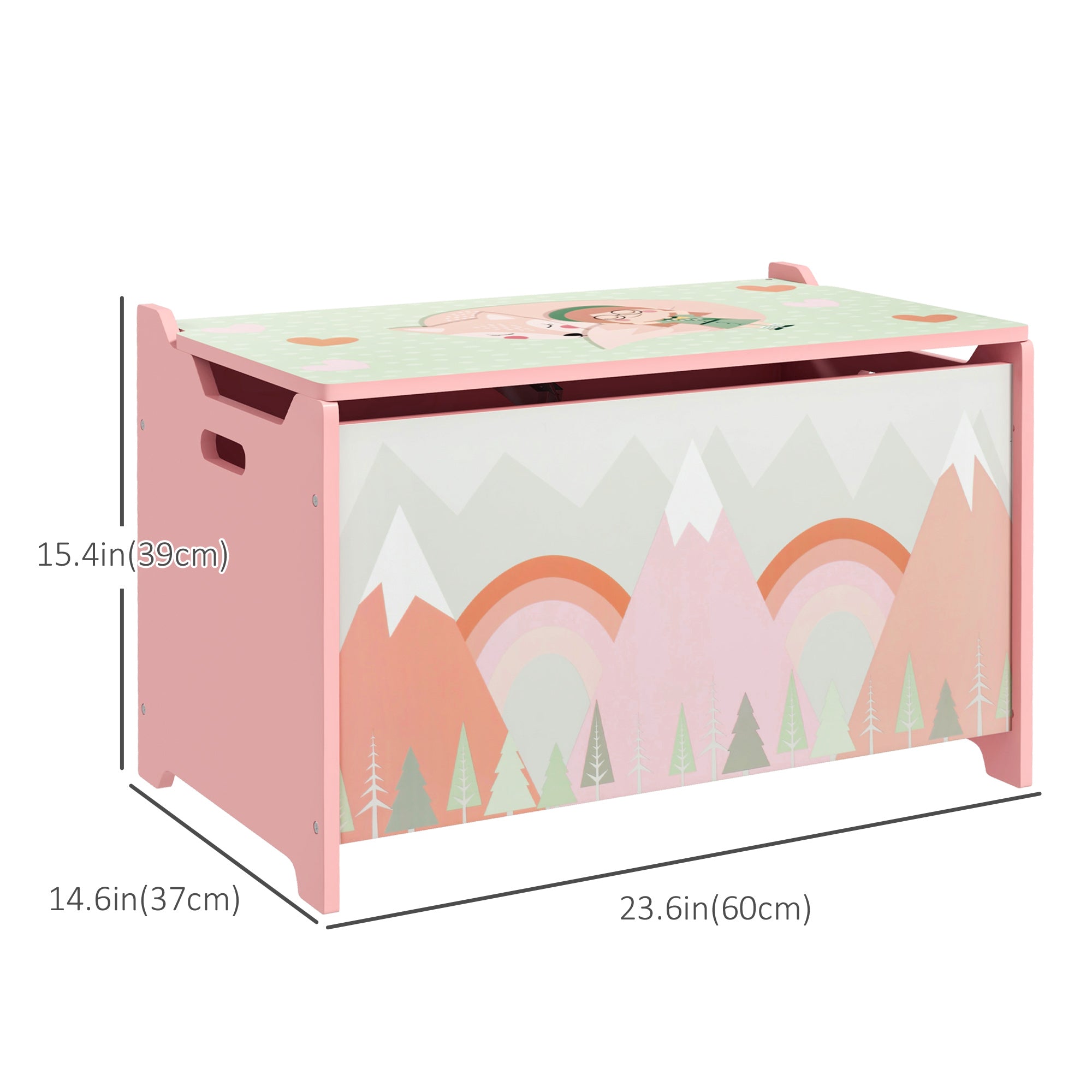 Qaba Toy Box, Kids Storage Chest with Lid, Safety Hinges and Groove Handles, Toy Storage Organizer with Rainbow Pattern for Boys, Girls, Pink-Toys & Games > Toddler & Kids Furniture > Baby & Kids Storage-DECOROLALA