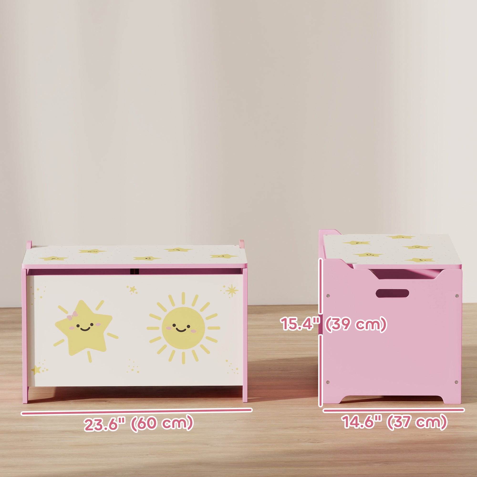 Qaba Toy Chest, Kids Storage Chest with Lid, Safety Hinges and Groove Handles for Boys, Girls, Pink-Toys & Games > Toddler & Kids Furniture > Baby & Kids Storage-DECOROLALA