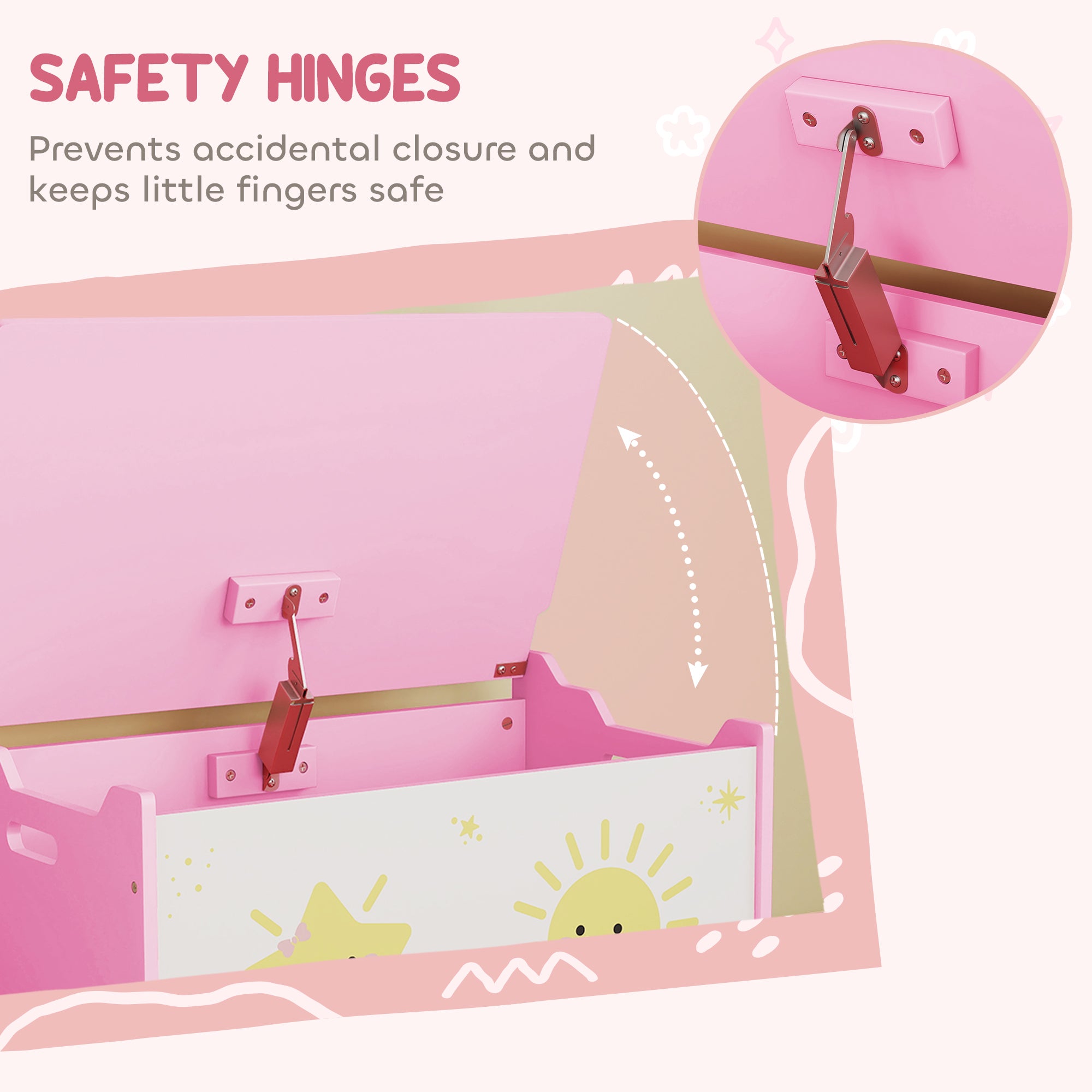 Qaba Toy Chest, Kids Storage Chest with Lid, Safety Hinges and Groove Handles for Boys, Girls, Pink-Toys & Games > Toddler & Kids Furniture > Baby & Kids Storage-DECOROLALA