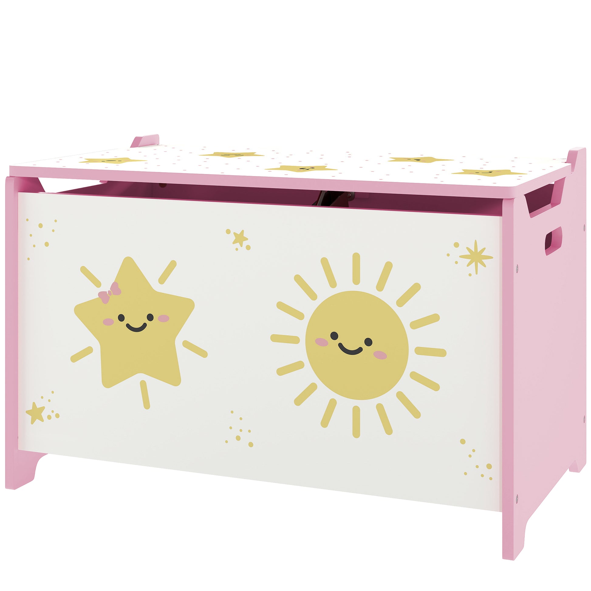 Qaba Toy Chest, Kids Storage Chest with Lid, Safety Hinges and Groove Handles for Boys, Girls, Pink-Toys & Games > Toddler & Kids Furniture > Baby & Kids Storage-DECOROLALA