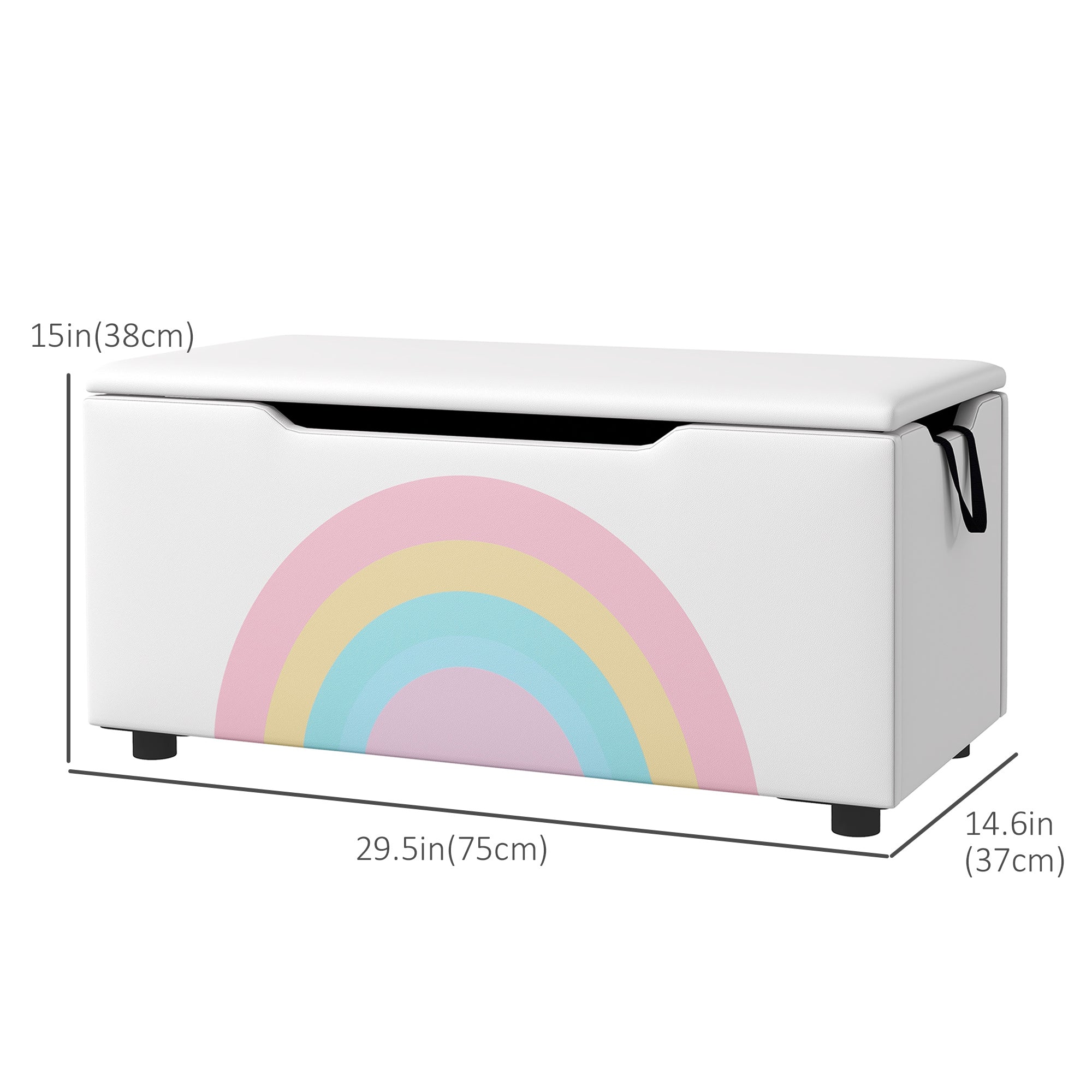 Qaba Toy Chest, Kids Toy Bench Box, Lightweight Storage Bench with Lid and Side Handles, for Nursery Room Playroom Bedroom, Gift for 3-8 Years Old, White-Toys & Games > Toddler & Kids Furniture > Baby & Kids Storage-DECOROLALA
