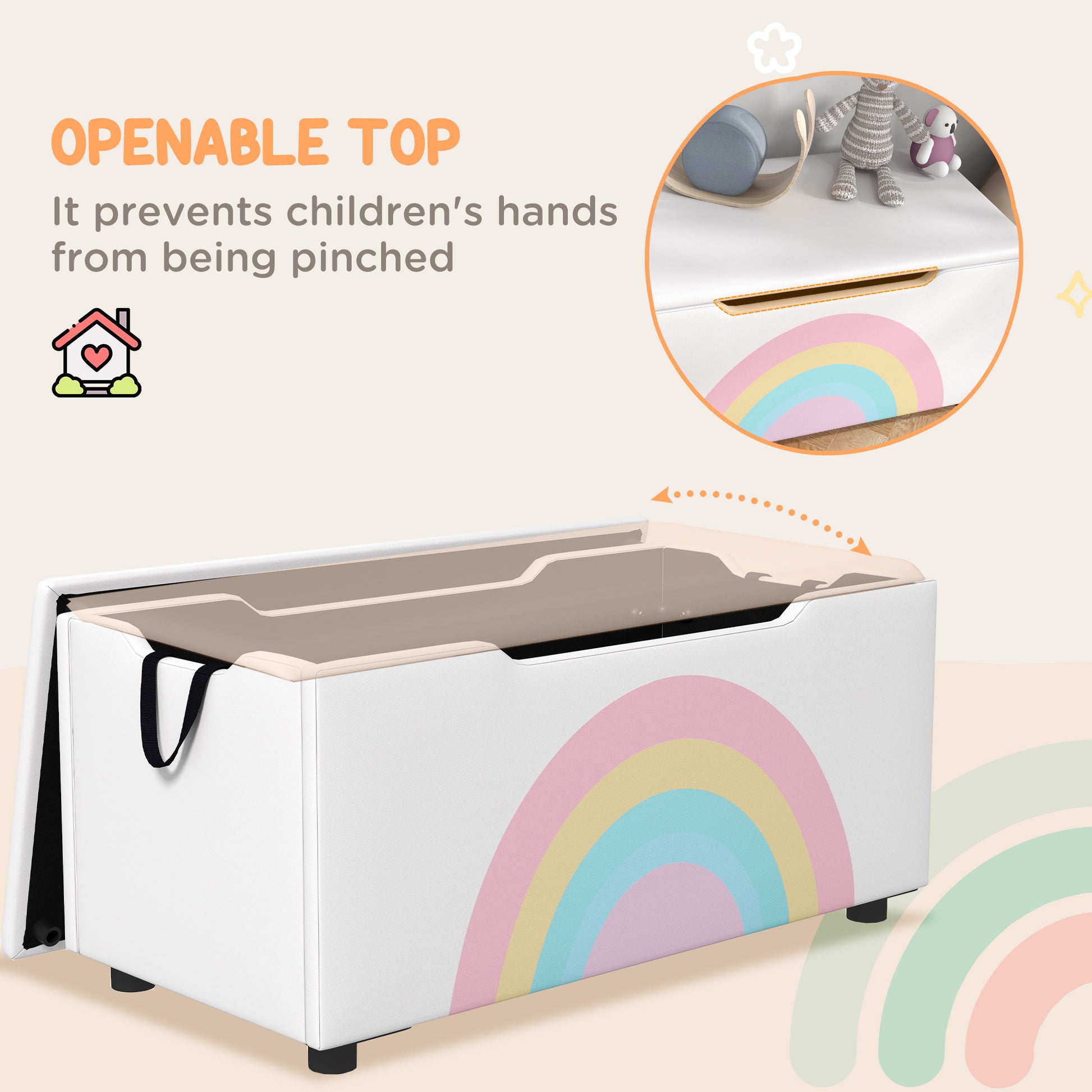 Qaba Toy Chest, Kids Toy Bench Box, Lightweight Storage Bench with Lid and Side Handles, for Nursery Room Playroom Bedroom, Gift for 3-8 Years Old, White-Toys & Games > Toddler & Kids Furniture > Baby & Kids Storage-DECOROLALA