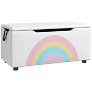 Qaba Toy Chest, Kids Toy Bench Box, Lightweight Storage Bench with Lid and Side Handles, for Nursery Room Playroom Bedroom, Gift for 3-8 Years Old, White-Toys & Games > Toddler & Kids Furniture > Baby & Kids Storage-DECOROLALA