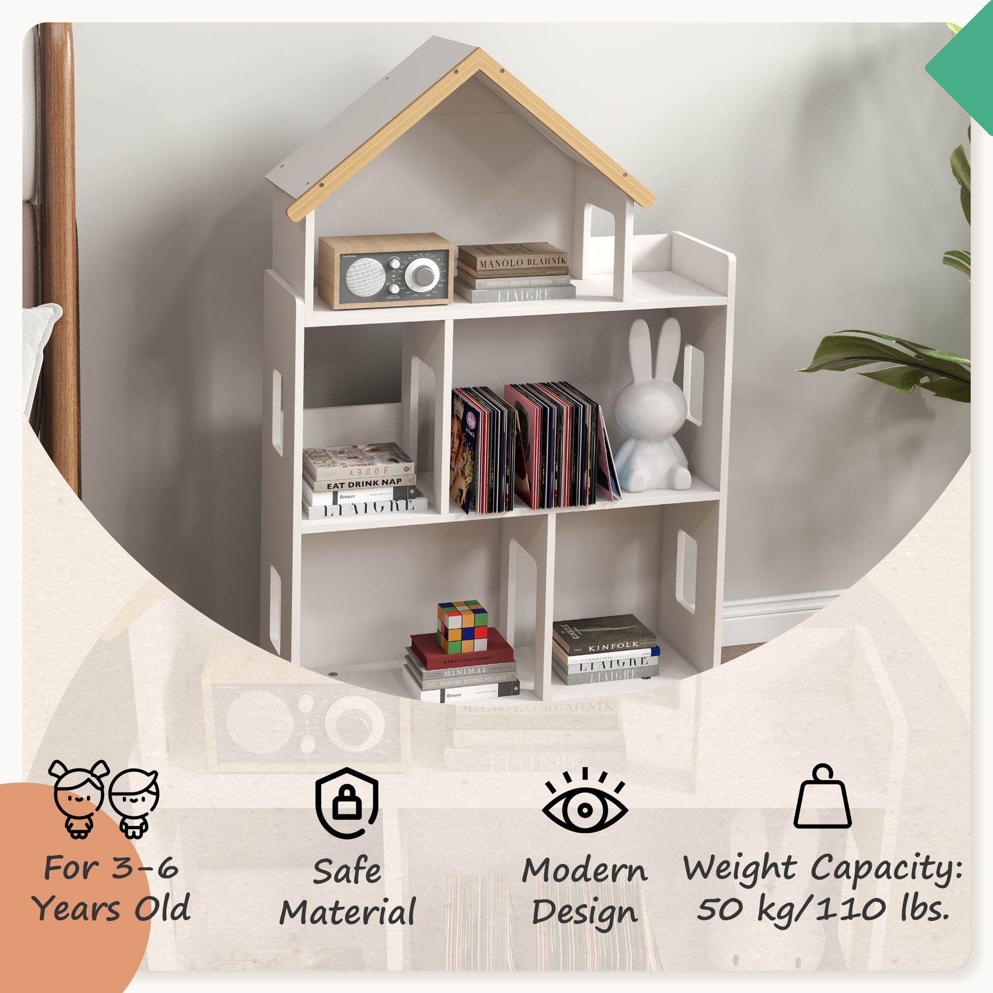 Qaba Toy Storage Organizer Cabinet, 3-Tier Kids Bookshelf for Playroom, Kids Room, Nursery, Kindergarten, White-Toys & Games > Toddler & Kids Furniture > Baby & Kids Storage-DECOROLALA