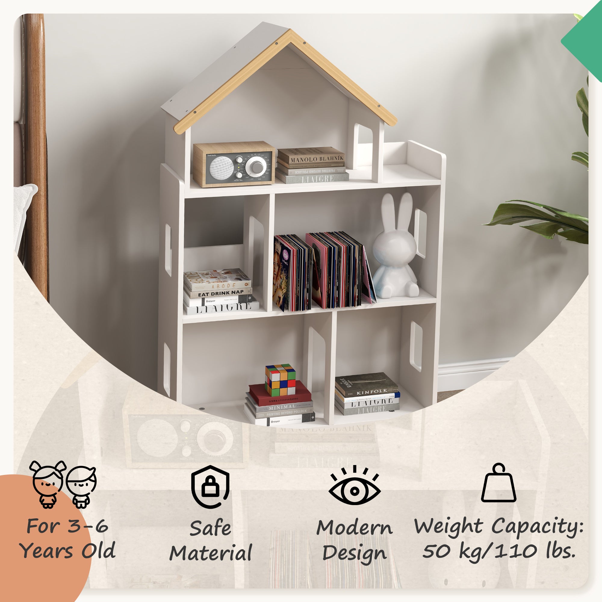 Qaba Toy Storage Organizer Cabinet, 3-Tier Kids Bookshelf for Playroom, Kids Room, Nursery, Kindergarten, White-Toys & Games > Toddler & Kids Furniture > Baby & Kids Storage-DECOROLALA