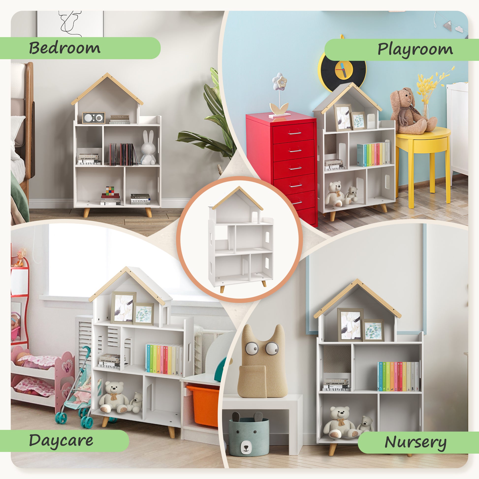 Qaba Toy Storage Organizer Cabinet, 3-Tier Kids Bookshelf for Playroom, Kids Room, Nursery, Kindergarten, White-Toys & Games > Toddler & Kids Furniture > Baby & Kids Storage-DECOROLALA