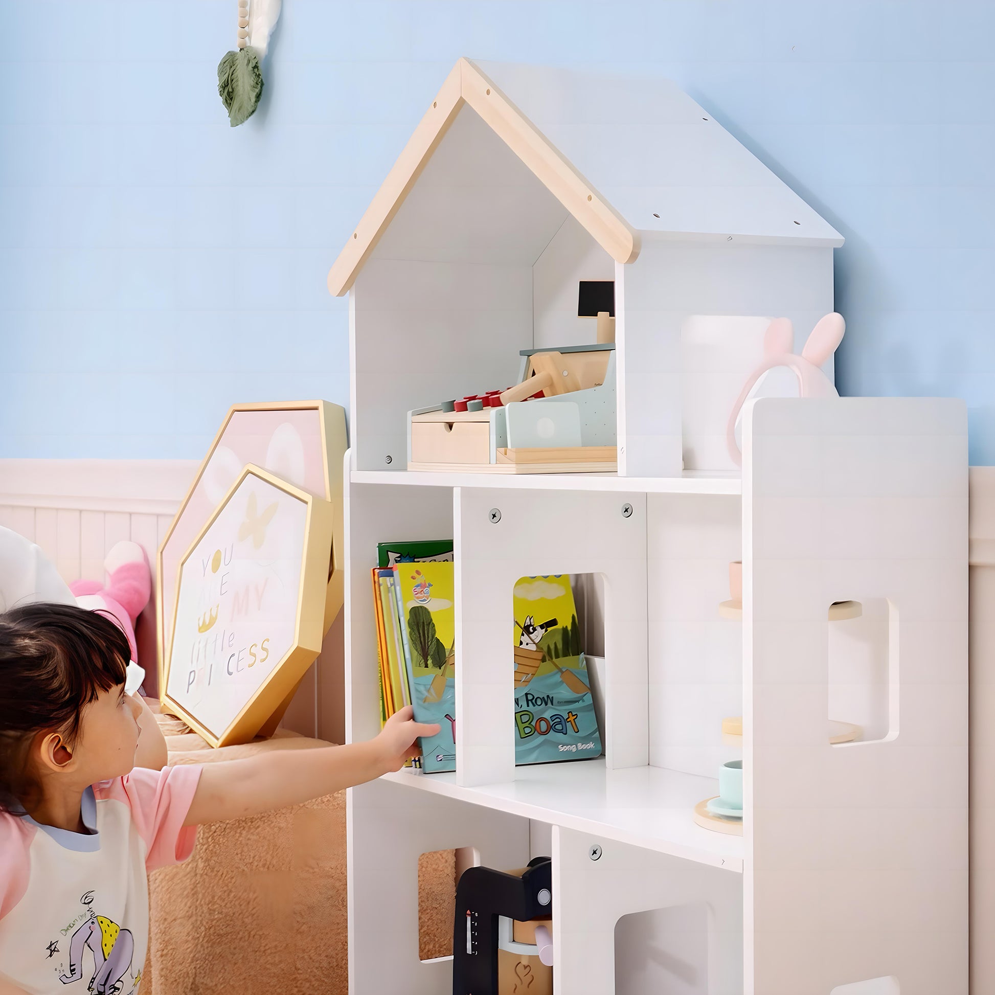 Qaba Toy Storage Organizer Cabinet, 3-Tier Kids Bookshelf for Playroom, Kids Room, Nursery, Kindergarten, White-Toys & Games > Toddler & Kids Furniture > Baby & Kids Storage-DECOROLALA