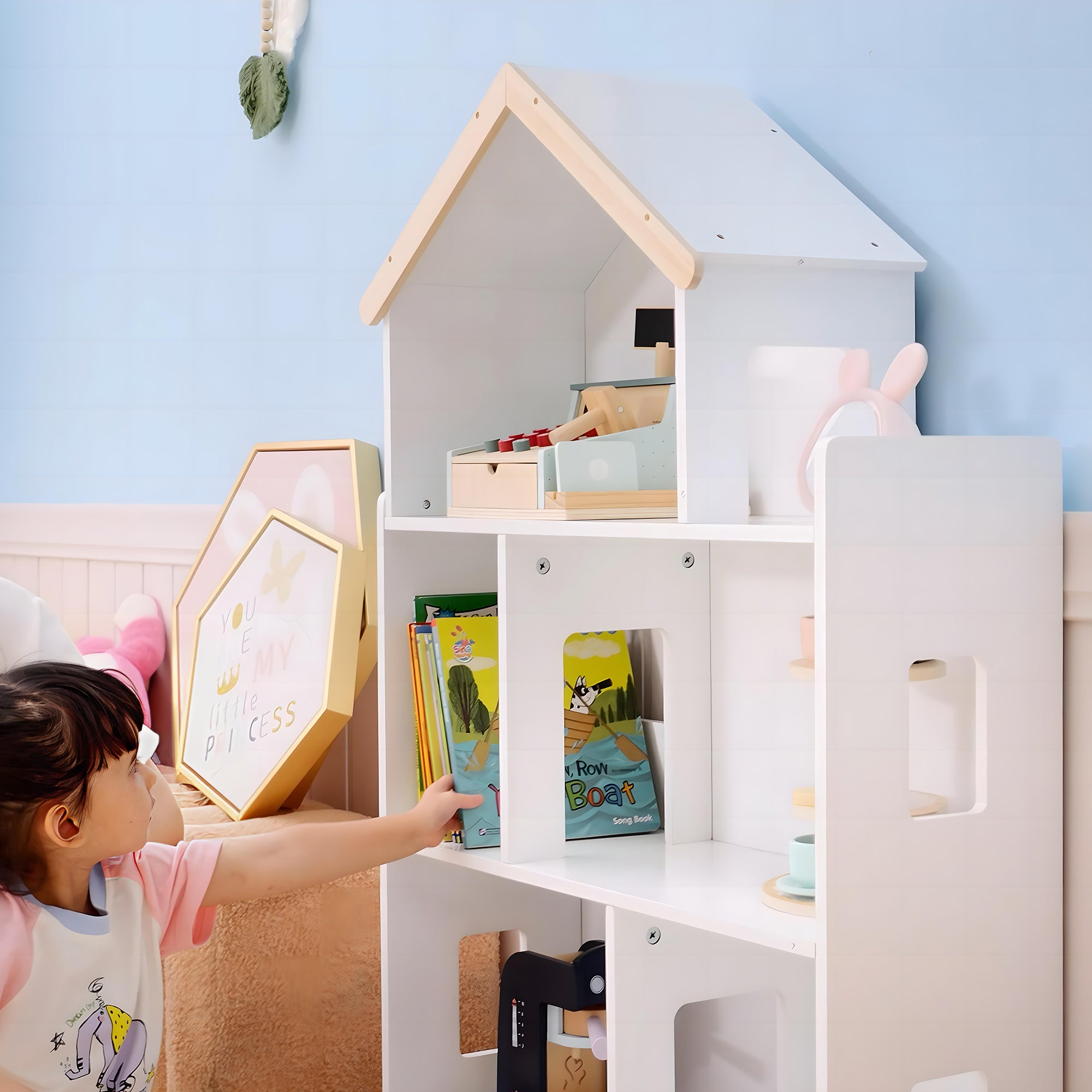Qaba Toy Storage Organizer Cabinet, 3-Tier Kids Bookshelf for Playroom, Kids Room, Nursery, Kindergarten, White-Toys & Games > Toddler & Kids Furniture > Baby & Kids Storage-DECOROLALA