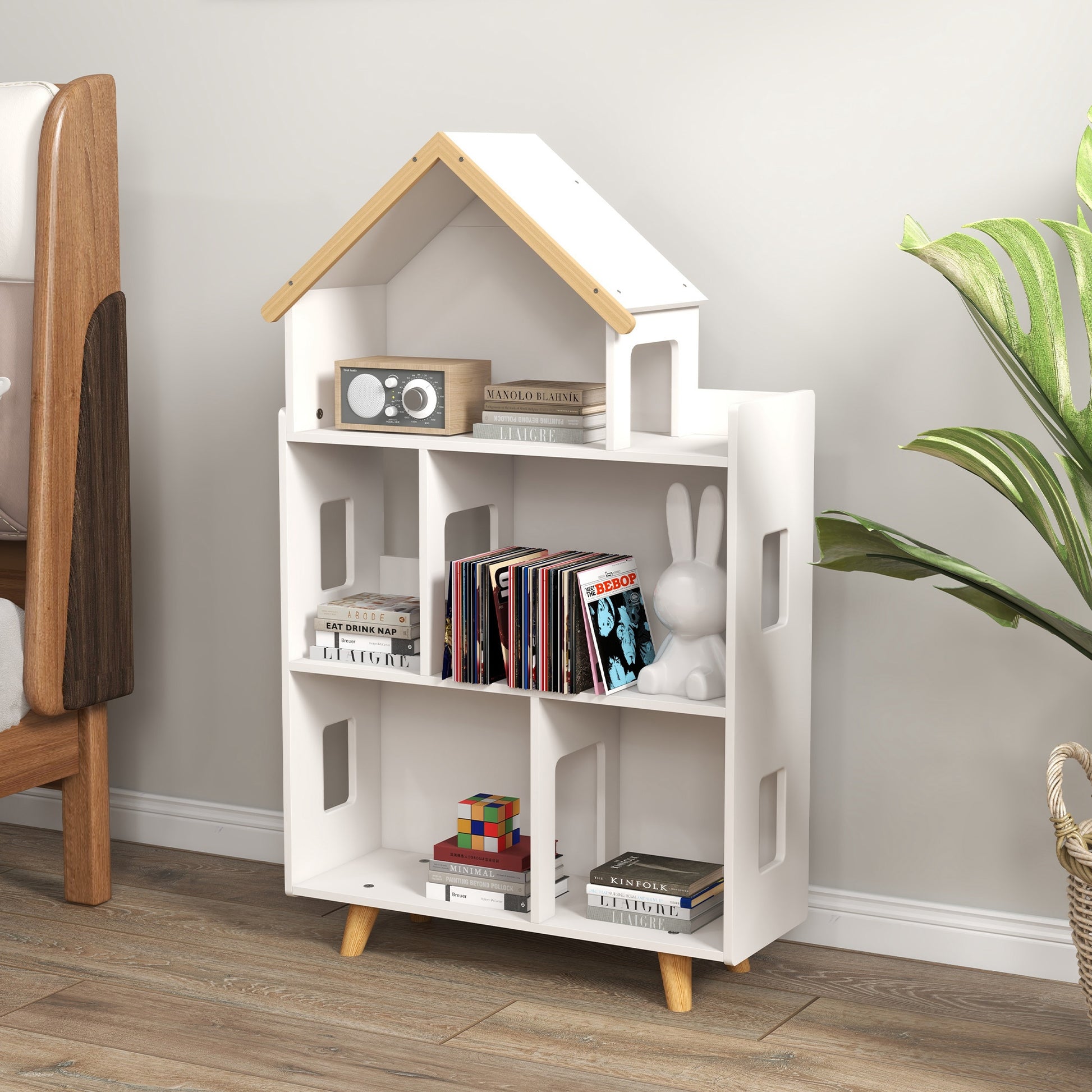 Qaba Toy Storage Organizer Cabinet, 3-Tier Kids Bookshelf for Playroom, Kids Room, Nursery, Kindergarten, White-Toys & Games > Toddler & Kids Furniture > Baby & Kids Storage-DECOROLALA