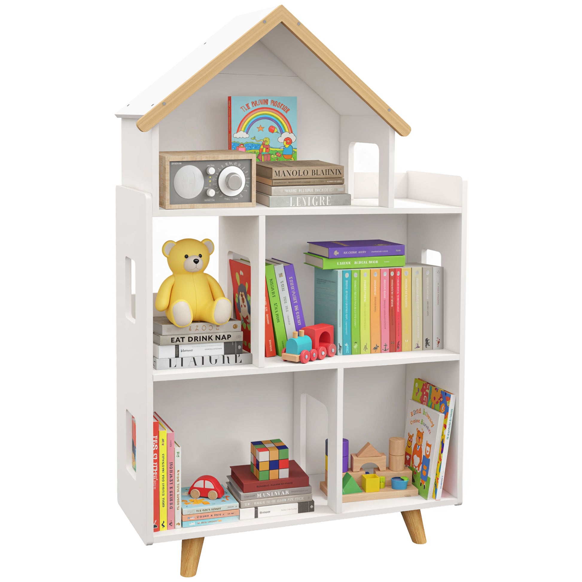 Qaba Toy Storage Organizer Cabinet, 3-Tier Kids Bookshelf for Playroom, Kids Room, Nursery, Kindergarten, White-Toys & Games > Toddler & Kids Furniture > Baby & Kids Storage-DECOROLALA