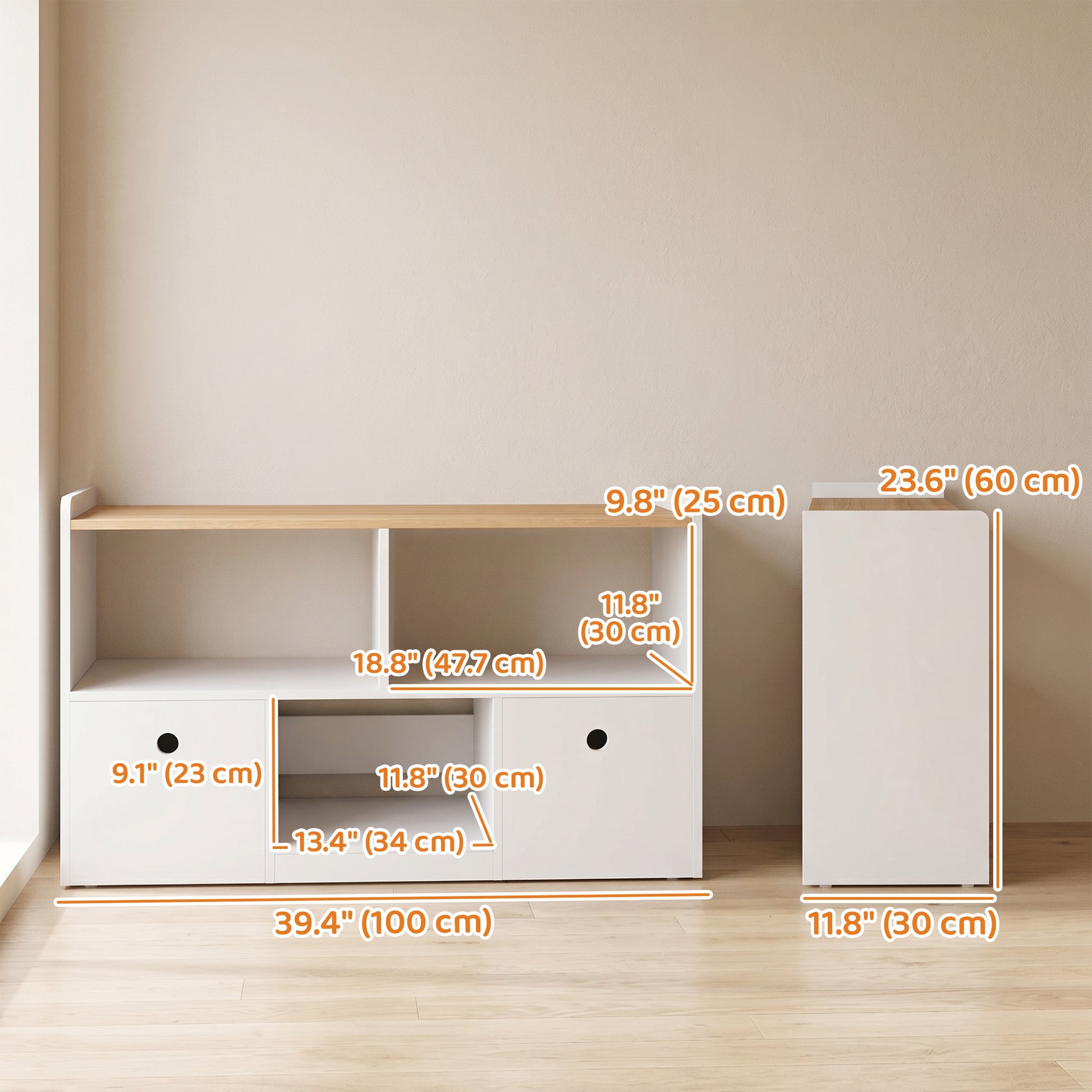 Qaba Toy Storage Organizer, Toy Organizers and Storage with 2 Movable Drawers and 3 Cubbies for Playroom, Nursery, White-Toys & Games > Toddler & Kids Furniture > Baby & Kids Storage-DECOROLALA