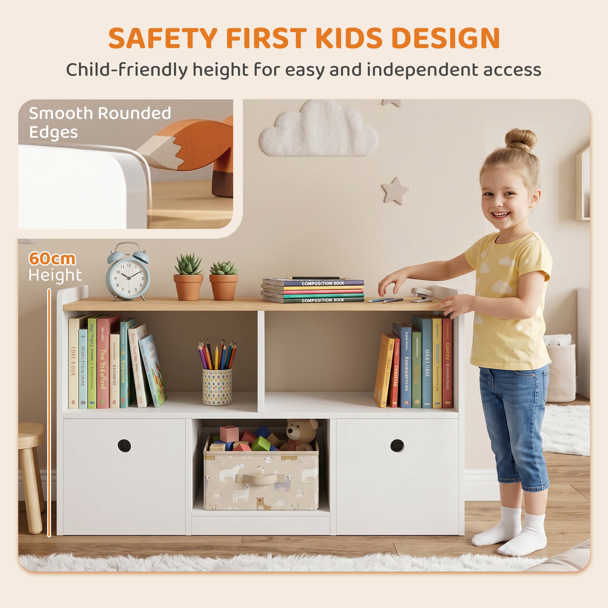 Qaba Toy Storage Organizer, Toy Organizers and Storage with 2 Movable Drawers and 3 Cubbies for Playroom, Nursery, White-Toys & Games > Toddler & Kids Furniture > Baby & Kids Storage-DECOROLALA